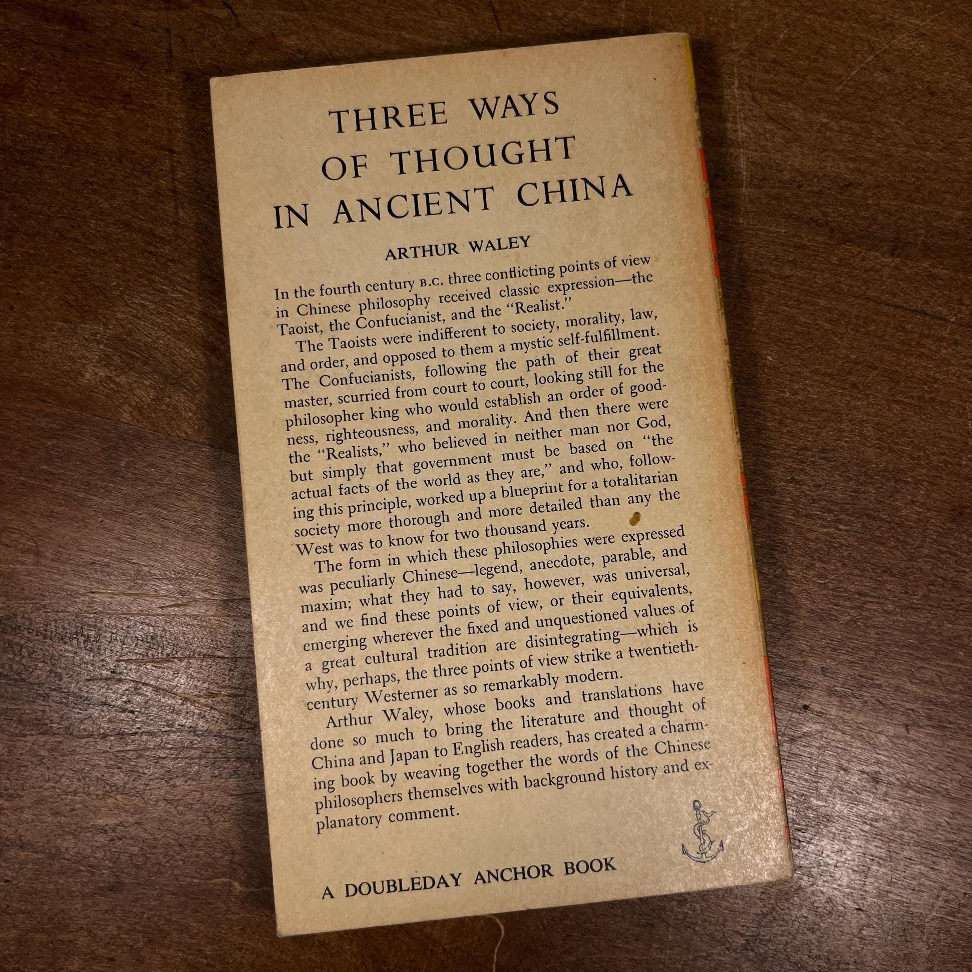 Three Ways of Thought in Ancient China / Arthur Waley (1956) Vintage Paperback Book