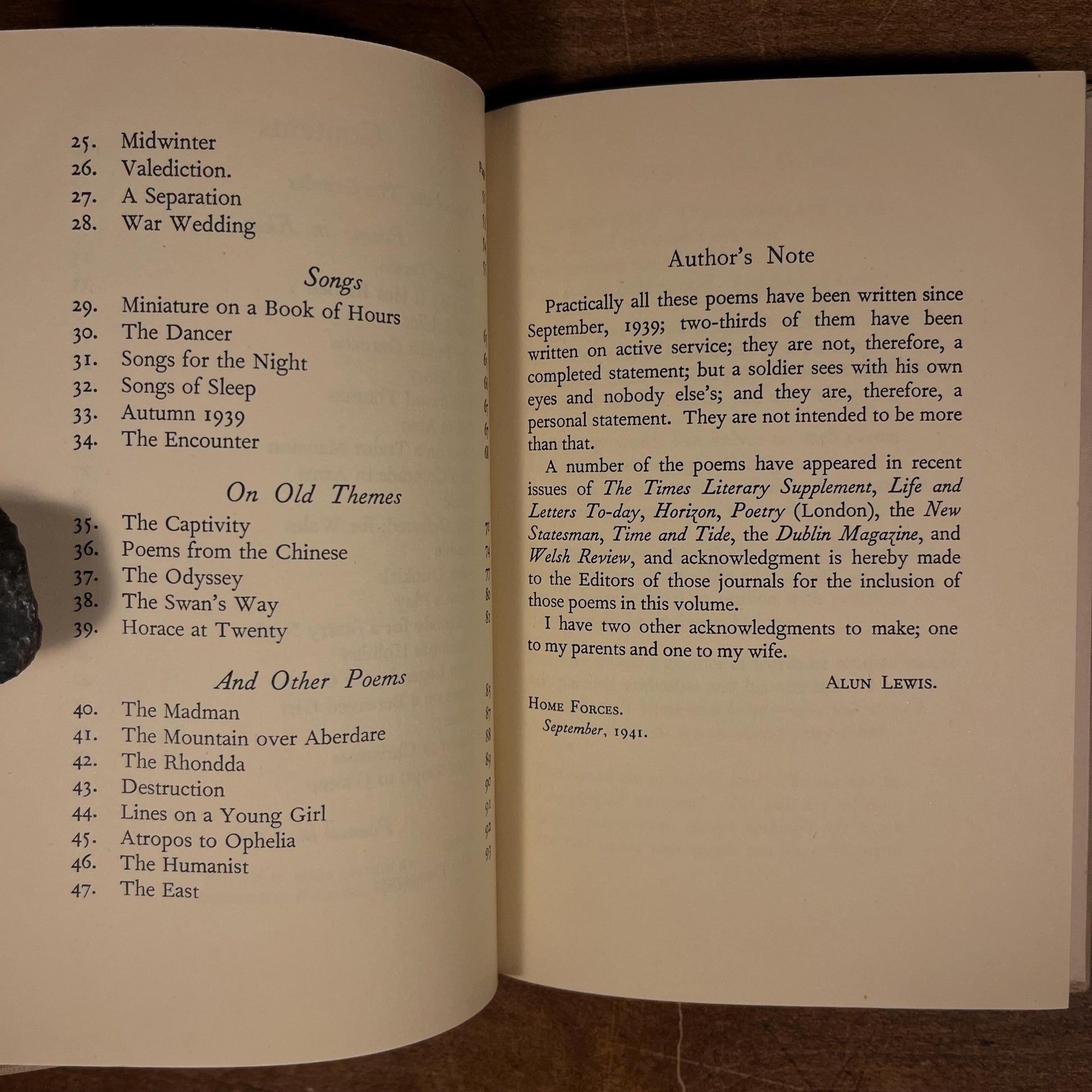 First American Printing - Raiders’ Dawn and Other Poems / Alun Lewis (1942) Vintage Hardcover Book