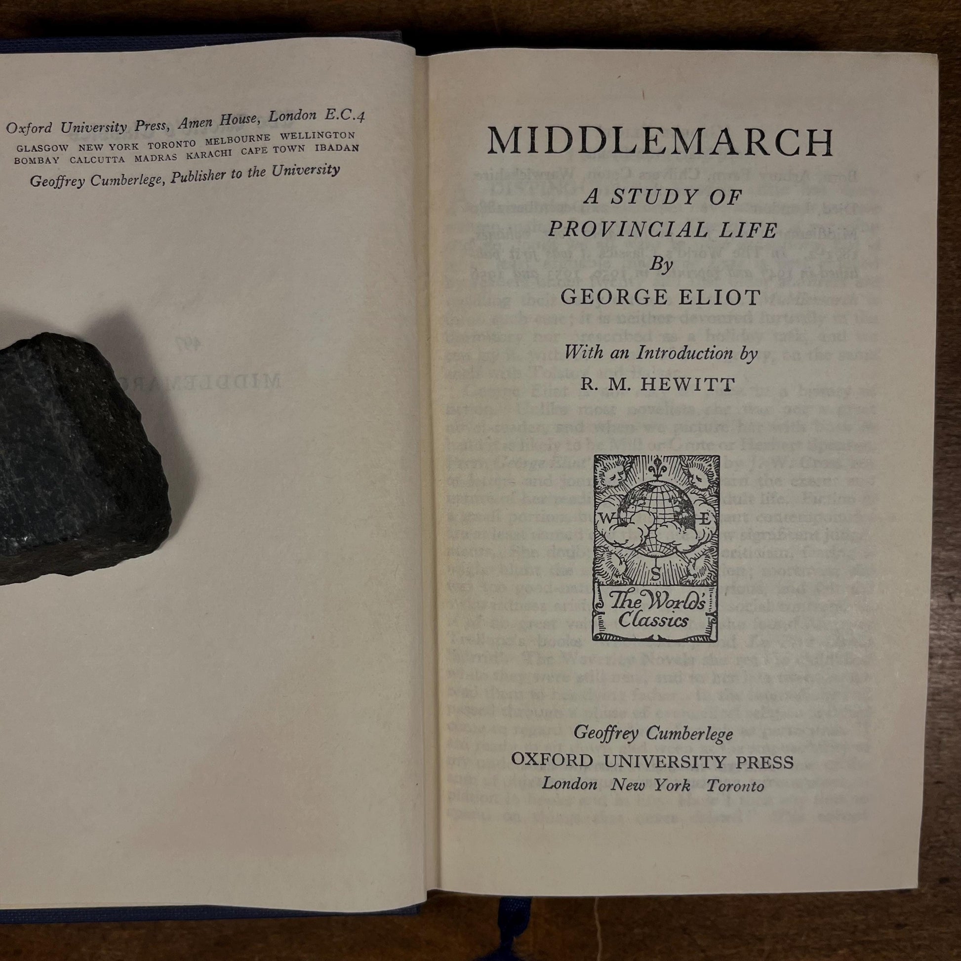 Middlemarch: A Study in Provincial Life by George Eliot (1956) Vintage Hardcover Book
