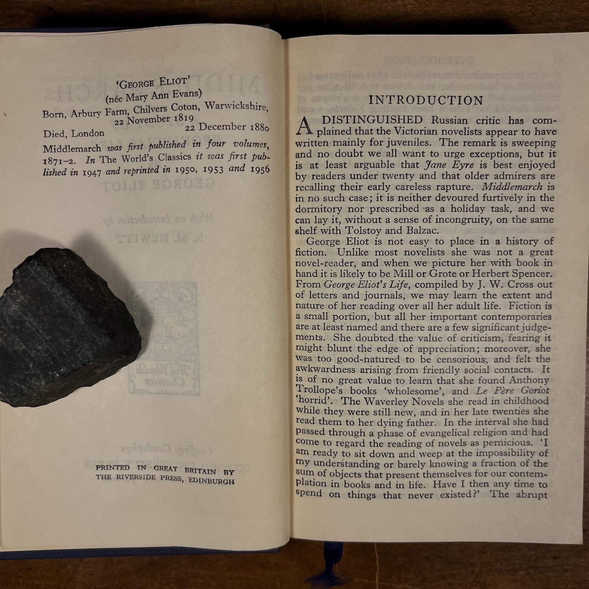 Middlemarch: A Study in Provincial Life by George Eliot (1956) Vintage Hardcover Book