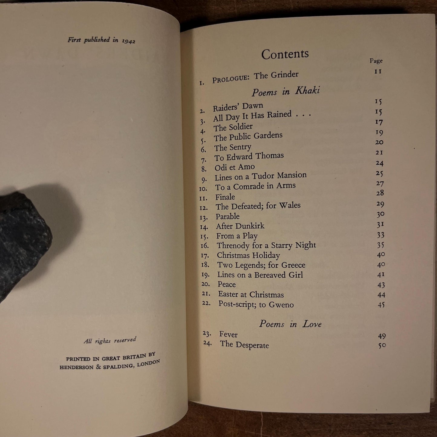 First American Printing - Raiders’ Dawn and Other Poems / Alun Lewis (1942) Vintage Hardcover Book