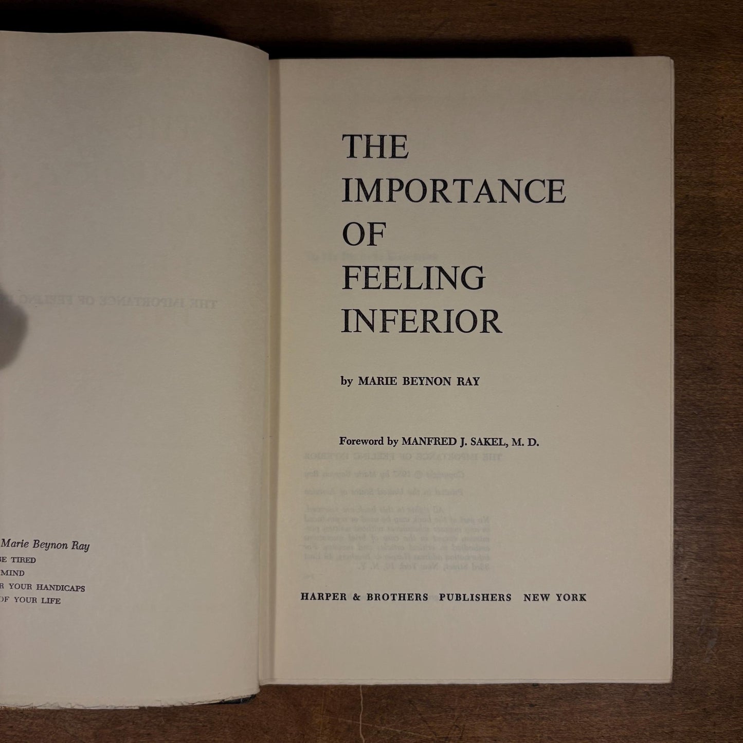 Early Printing - The Importance of Feeling Inferior / Marie Beynon Ray (1957) Vintage Hardcover Book