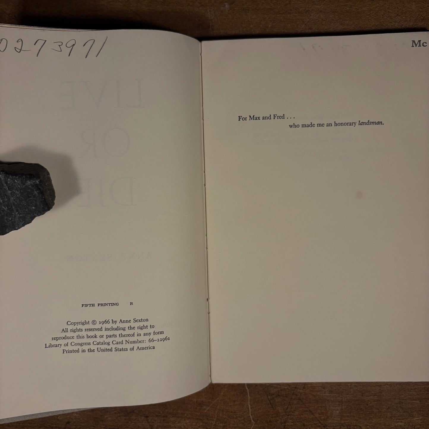 Early Printing - Live or Die / Anne Sexton (1966) Vintage Hardcover Book