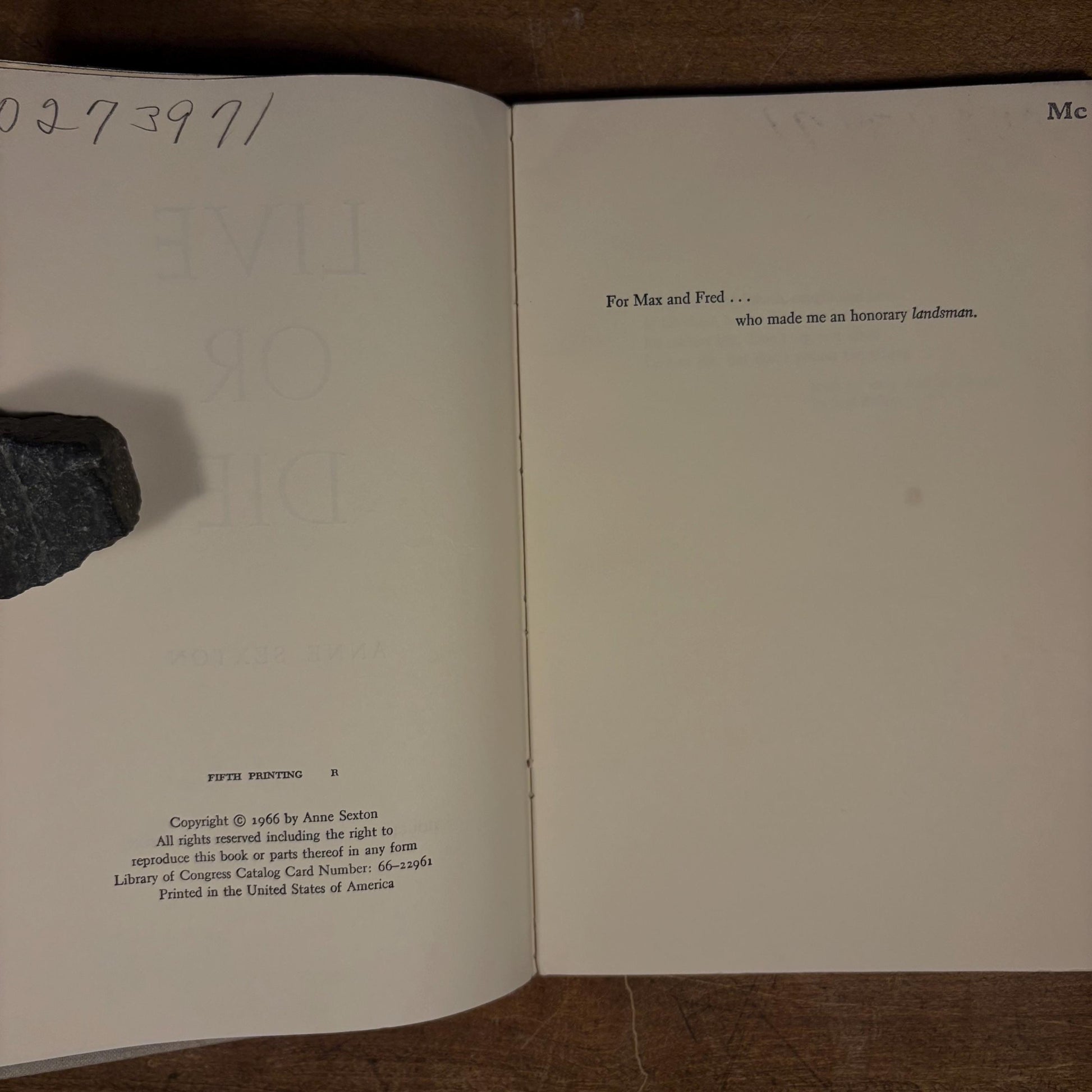 Early Printing - Live or Die / Anne Sexton (1966) Vintage Hardcover Book