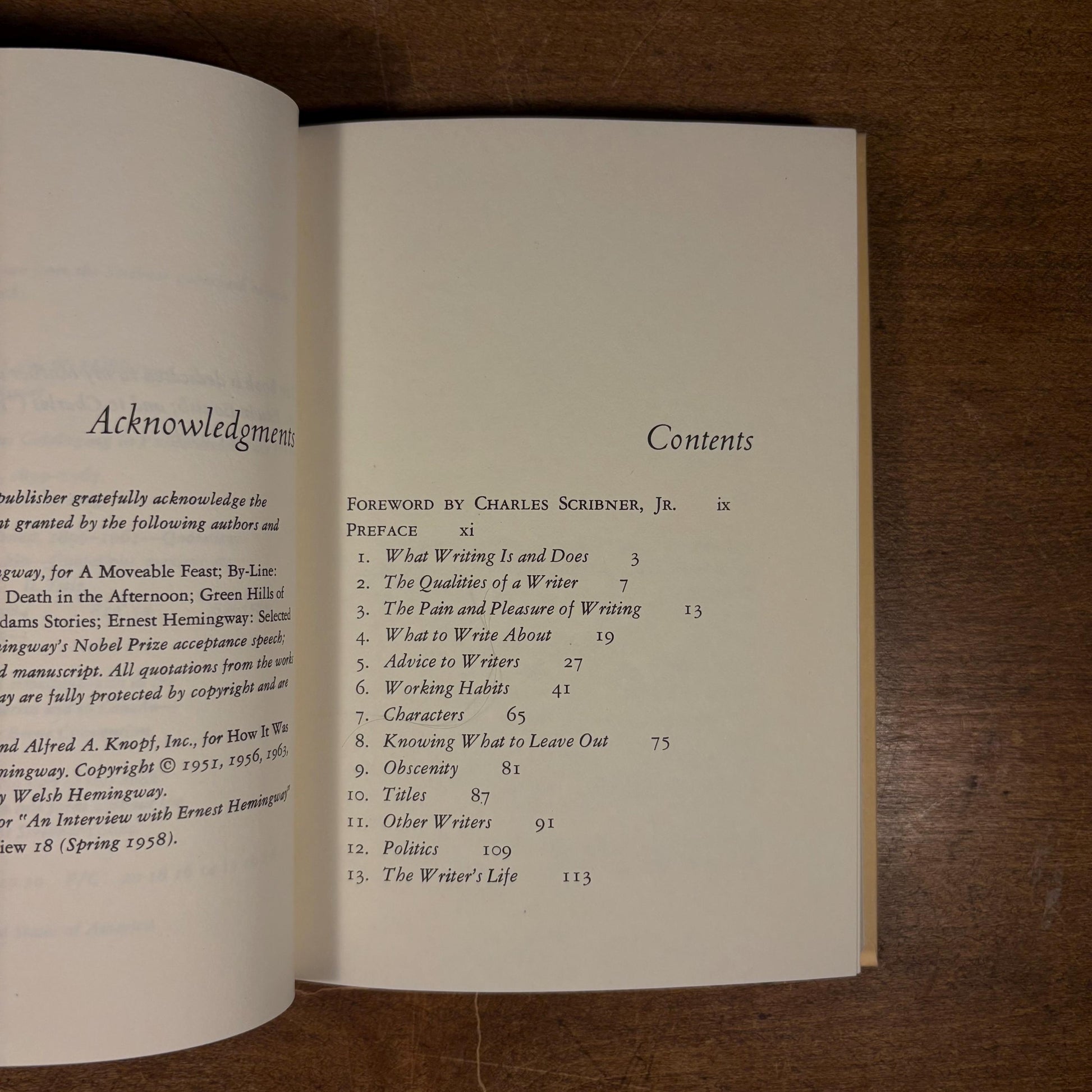 First Printing - Ernest Hemingway on Writing / Larry W. Phillips (1984) Vintage Hardcover Book