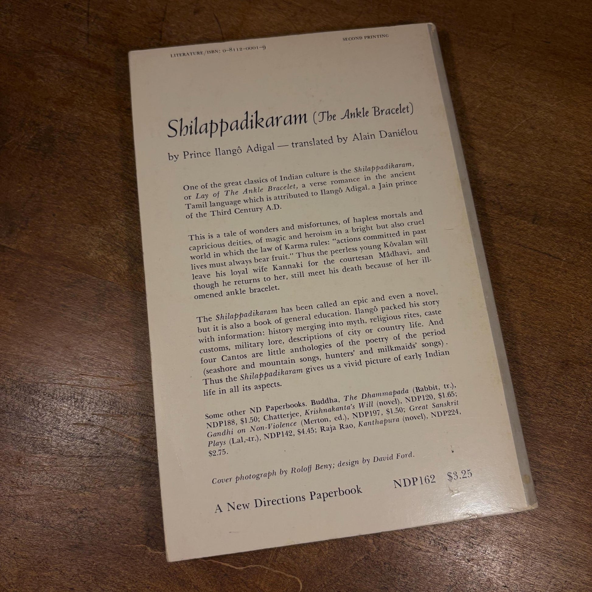 Shilappadikaram (The Ankle Bracelet) / Prince Ilangô Adigal (1965) Vintage Paperback Book