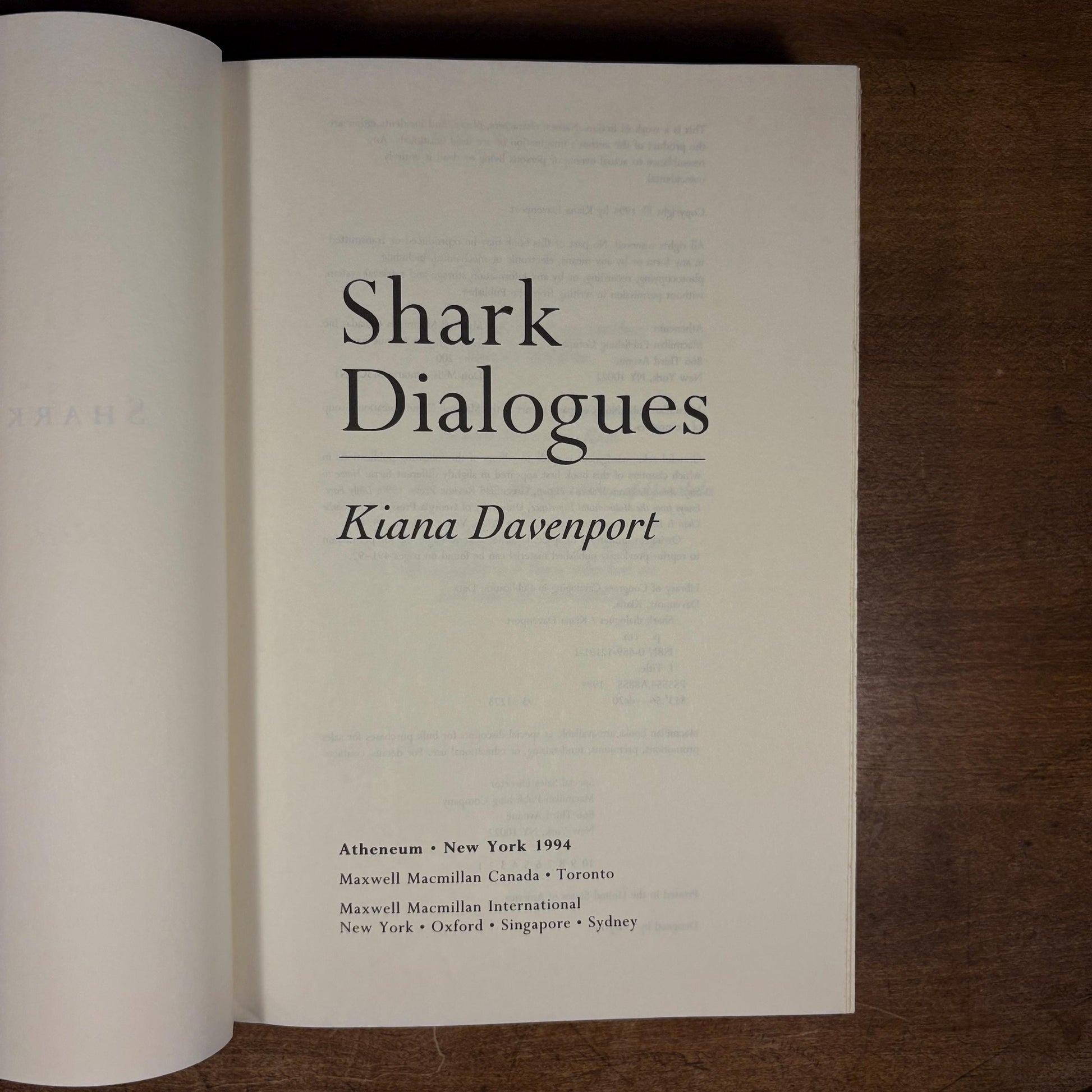 First Printing - Shark Dialogues / Kiana Davenport (1994) Vintage Hardcover Book