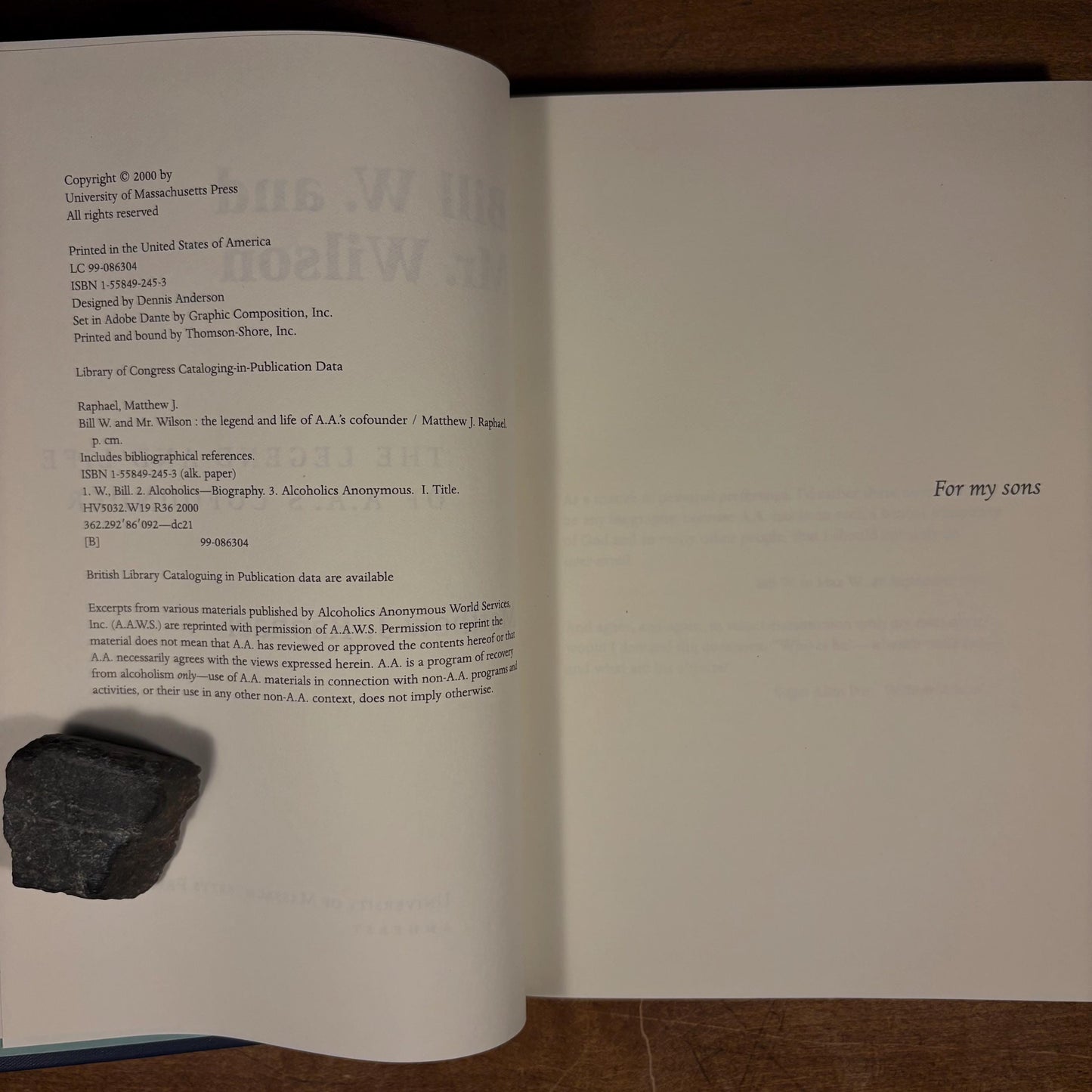 Bill W. and Mr. Wilson: The Legend and Life of A.A.'s Cofounder / Matthew Raphael (2000) Vintage Hardcover Book