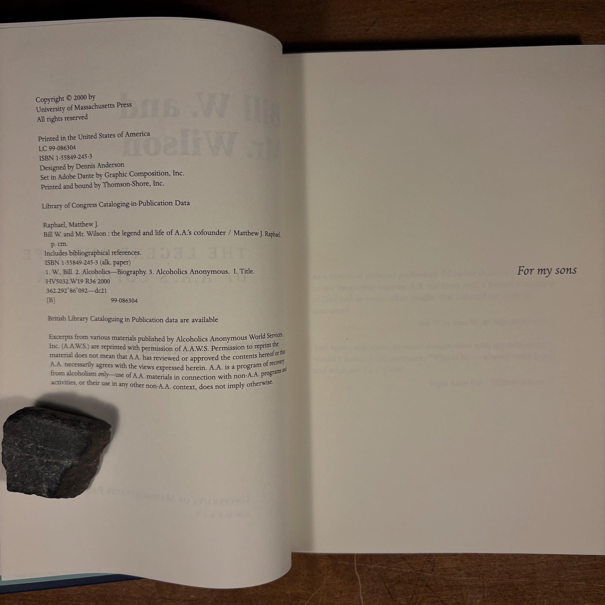 Bill W. and Mr. Wilson: The Legend and Life of A.A.'s Cofounder / Matthew Raphael (2000) Vintage Hardcover Book