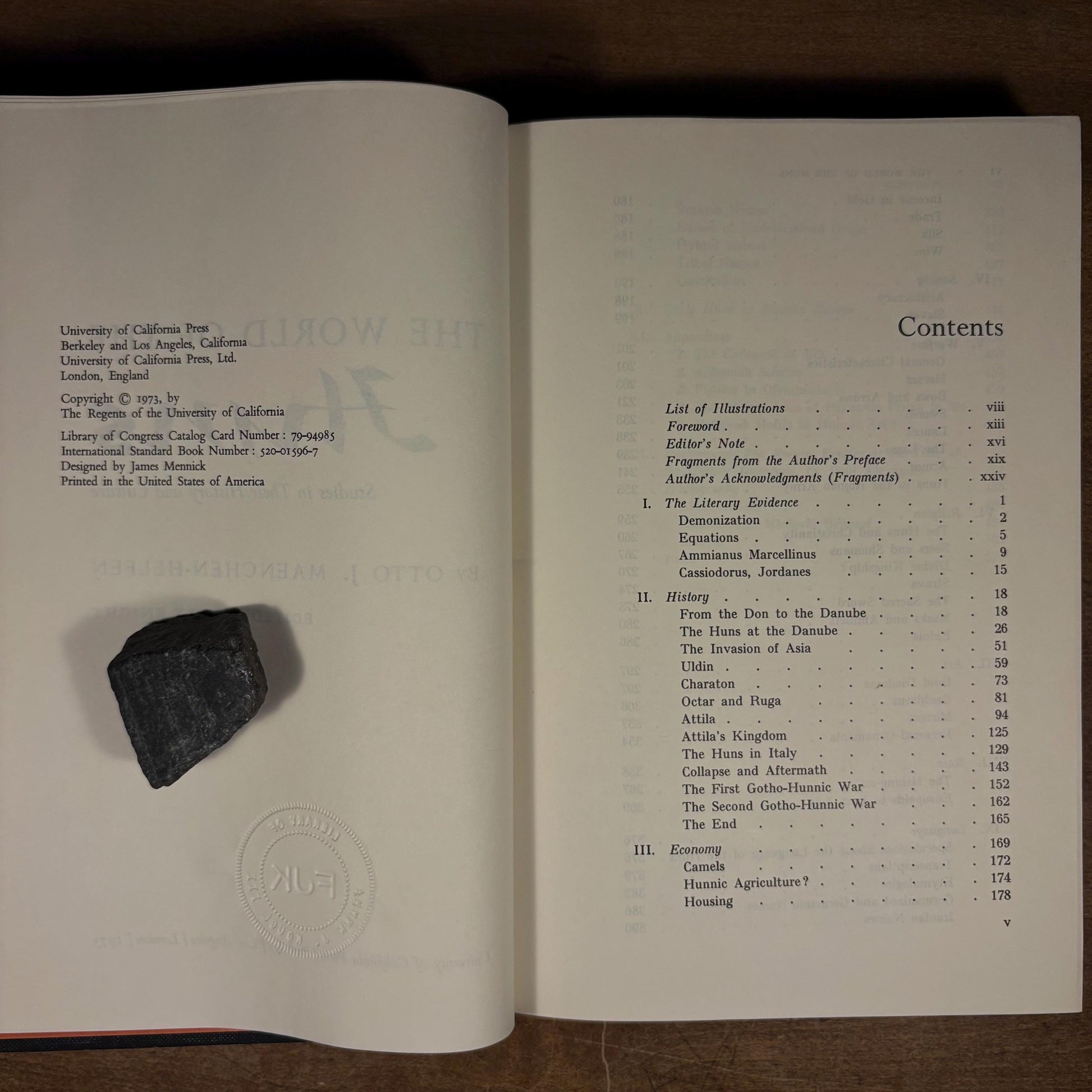 First Printing - The World of the Huns: Studies in Their History and Culture / Otto Maenchen-Helfen (1973) Vintage Hardcover Book