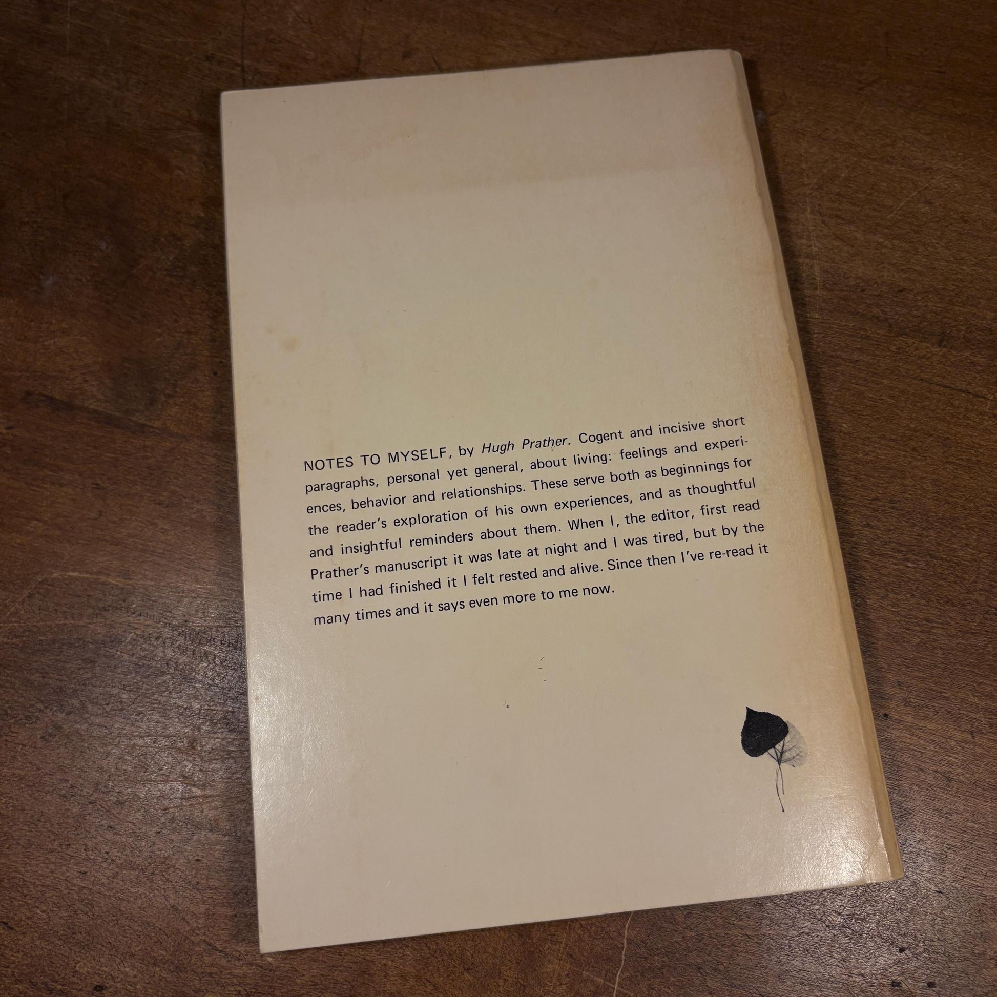 Early Printing - Notes to Myself: My struggle to become a person / Hugh Prather (1976) Vintage Paperback Book