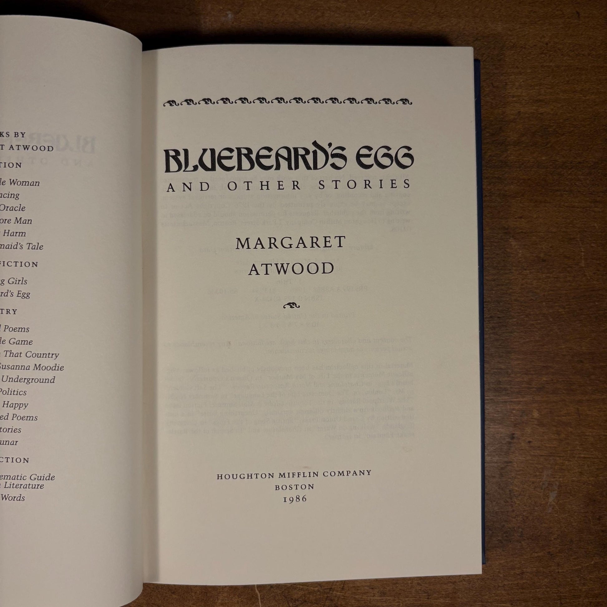 First Printing - Bluebeard's Egg and Other Stories / Margaret Atwood (1986) Vintage Hardcover Book
