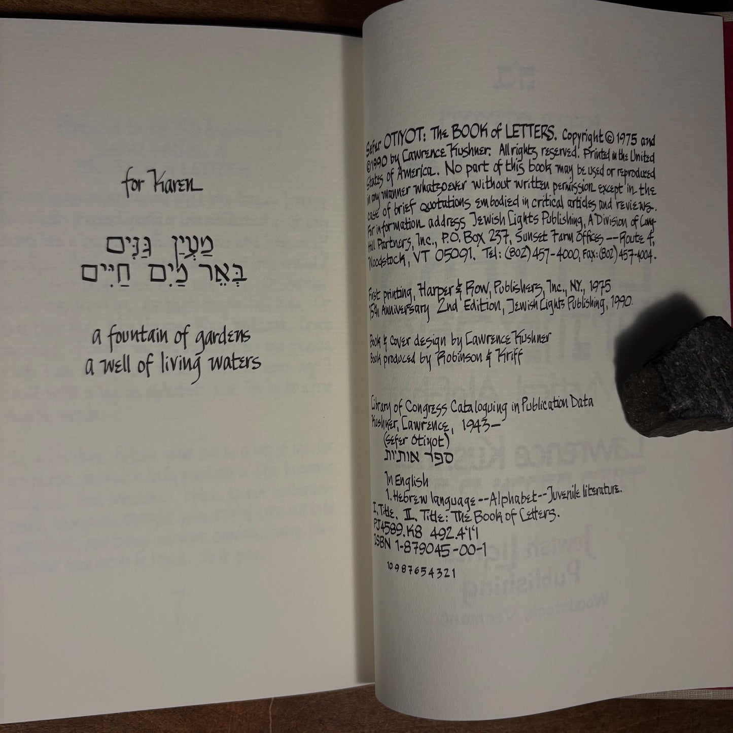 The Book of Letters: A Mystical Alef-bait by Lawrence Kushner (1990) Vintage Hardcover Book