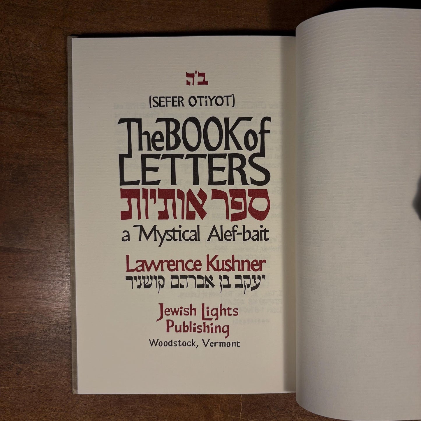 The Book of Letters: A Mystical Alef-bait by Lawrence Kushner (1990) Vintage Hardcover Book