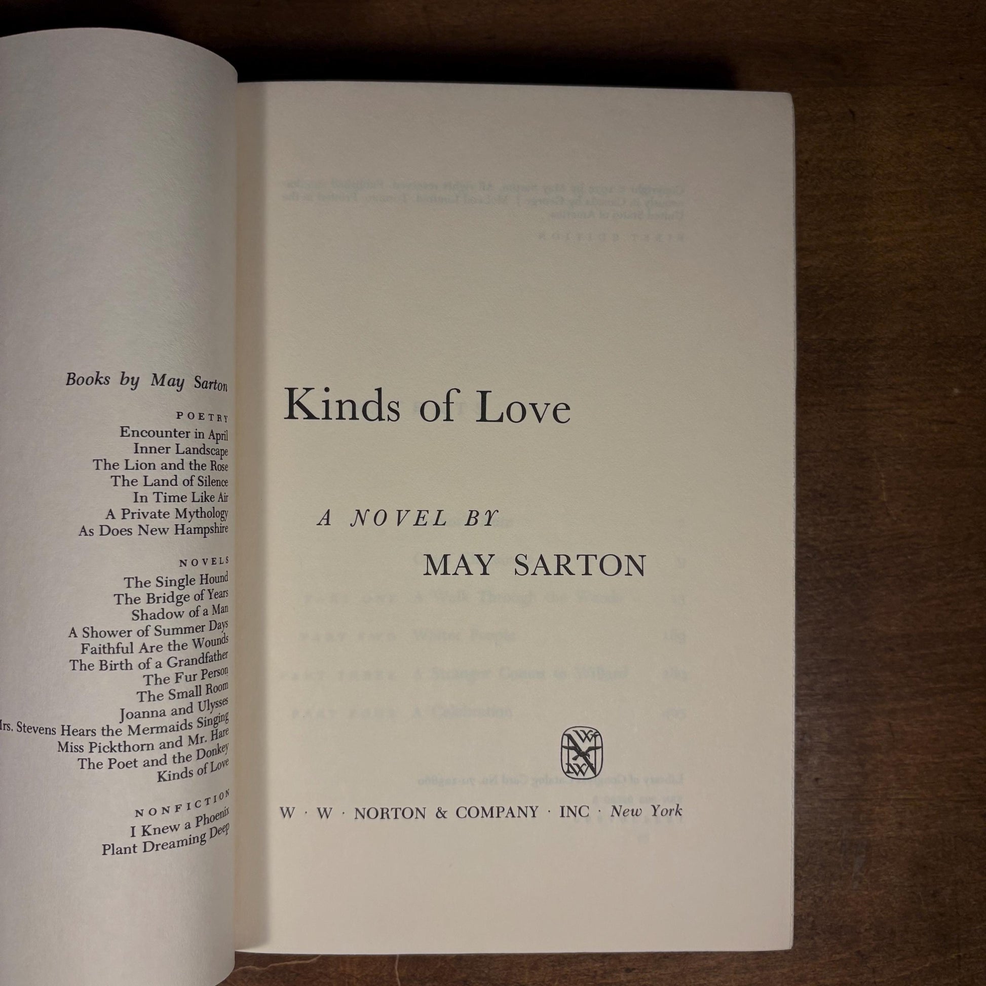First Printing - Kinds of Love: A Novel / May Sarton (1970) Vintage Hardcover Book