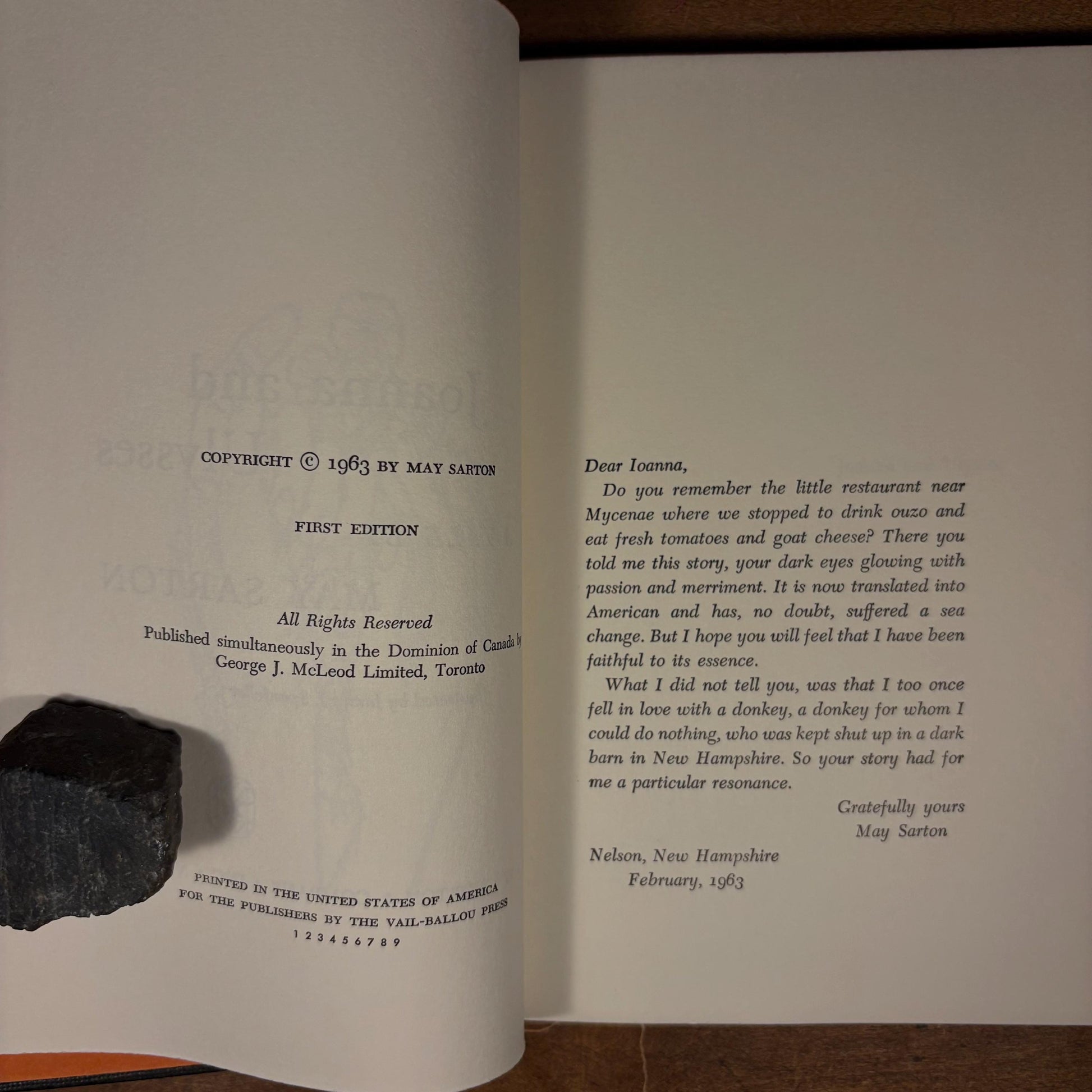 First Printing - Joanna and Ulysses: A Tale / May Sarton (1963) Vintage Hardcover Book