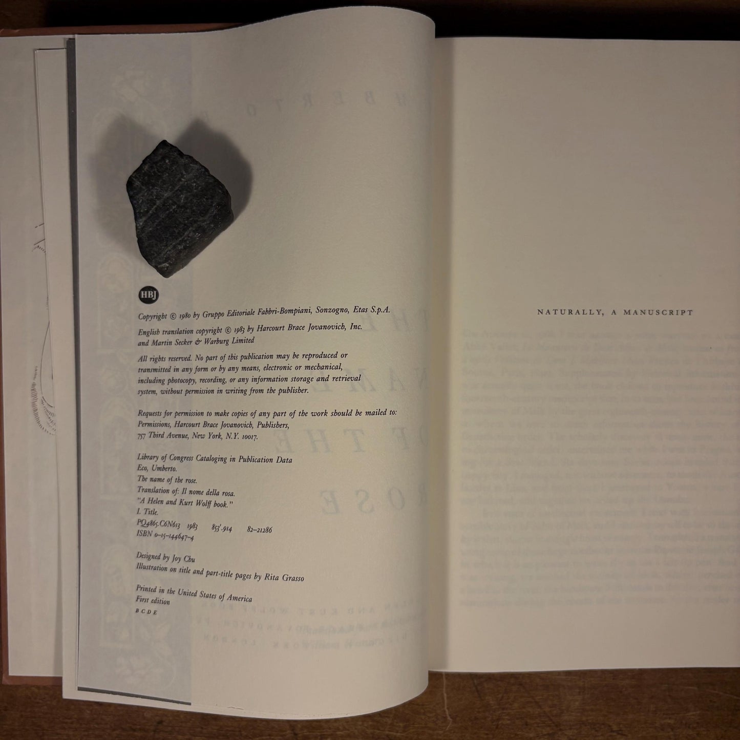 First American Printing - The Name of the Rose / Umberto Eco (1983) Vintage Hardcover Book