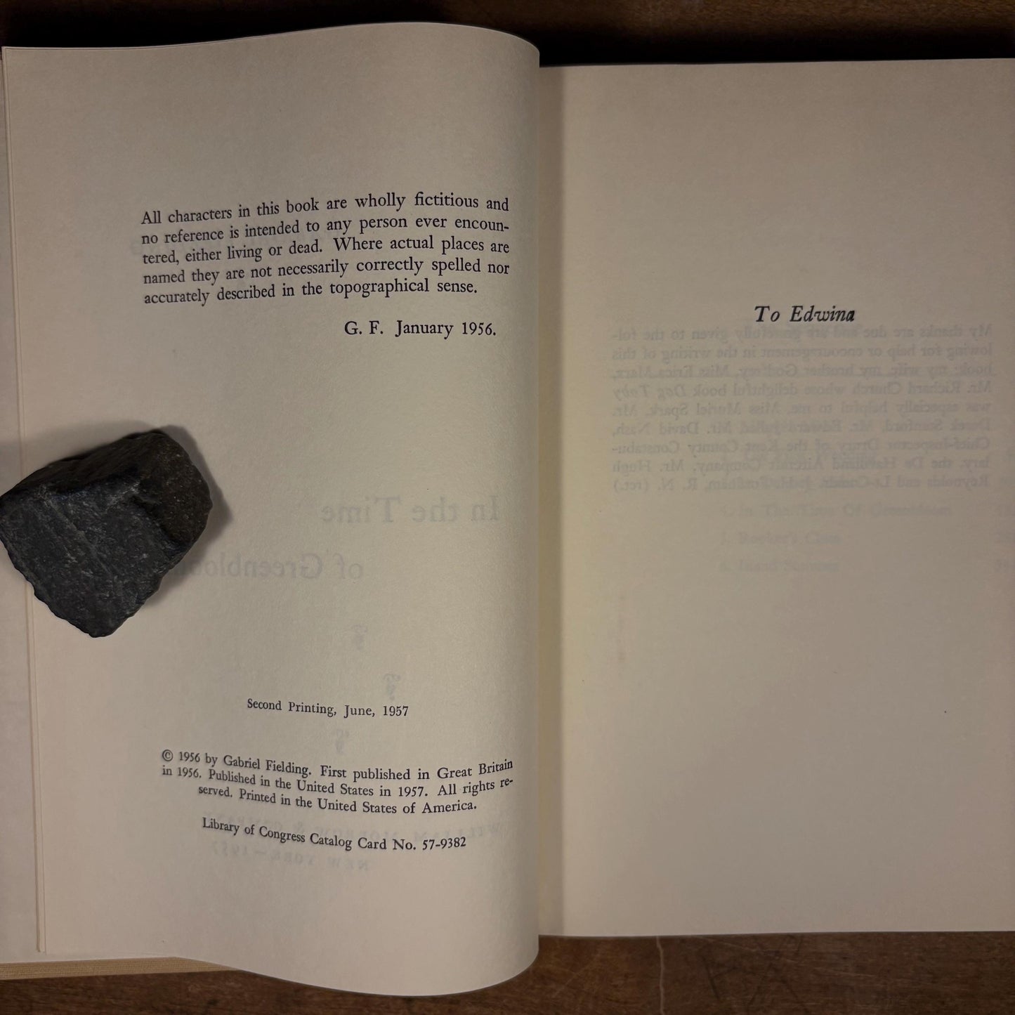 Early Printing - In the Time of Greenbloom / Gabriel Fielding (1957) Vintage Hardcover Book