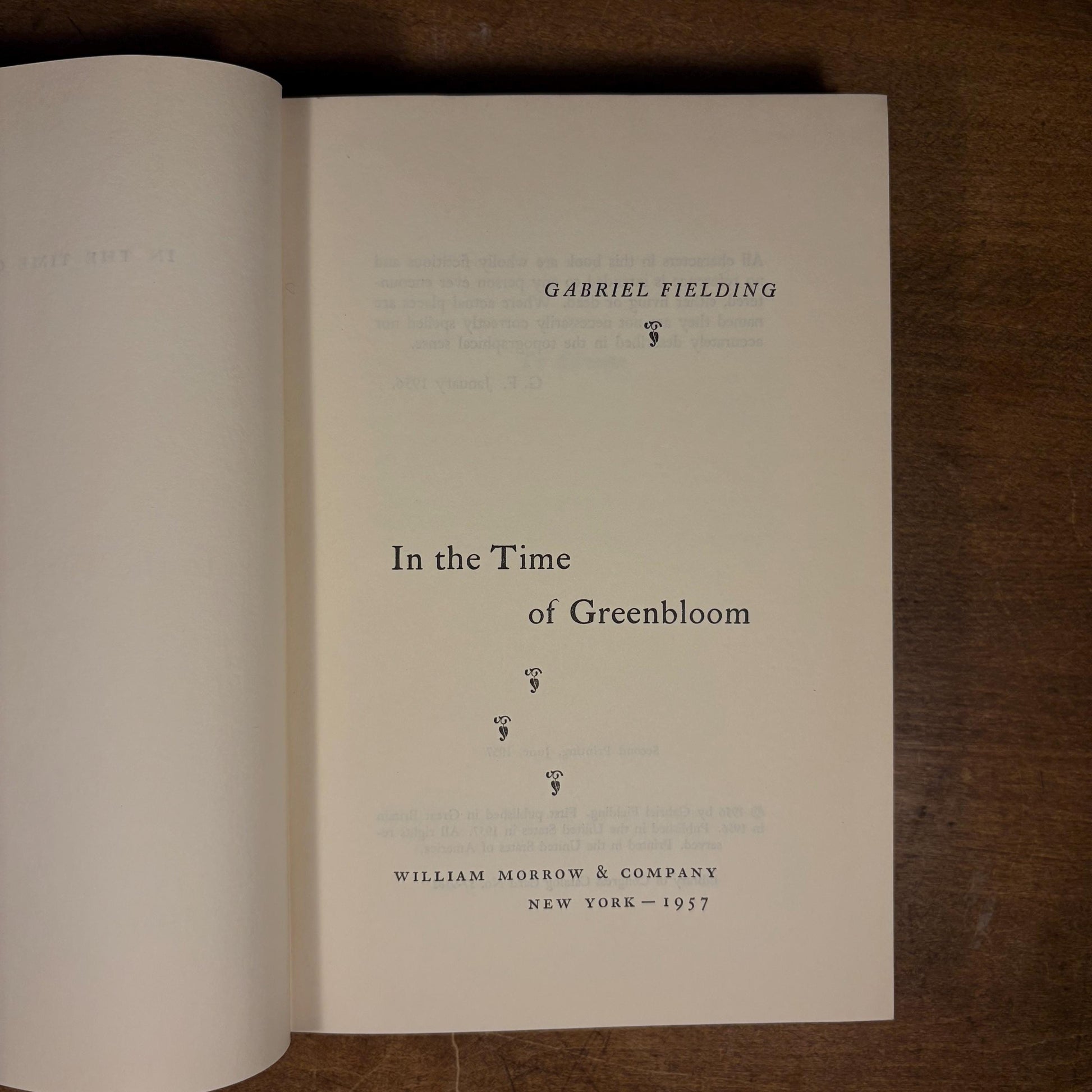 Early Printing - In the Time of Greenbloom / Gabriel Fielding (1957) Vintage Hardcover Book