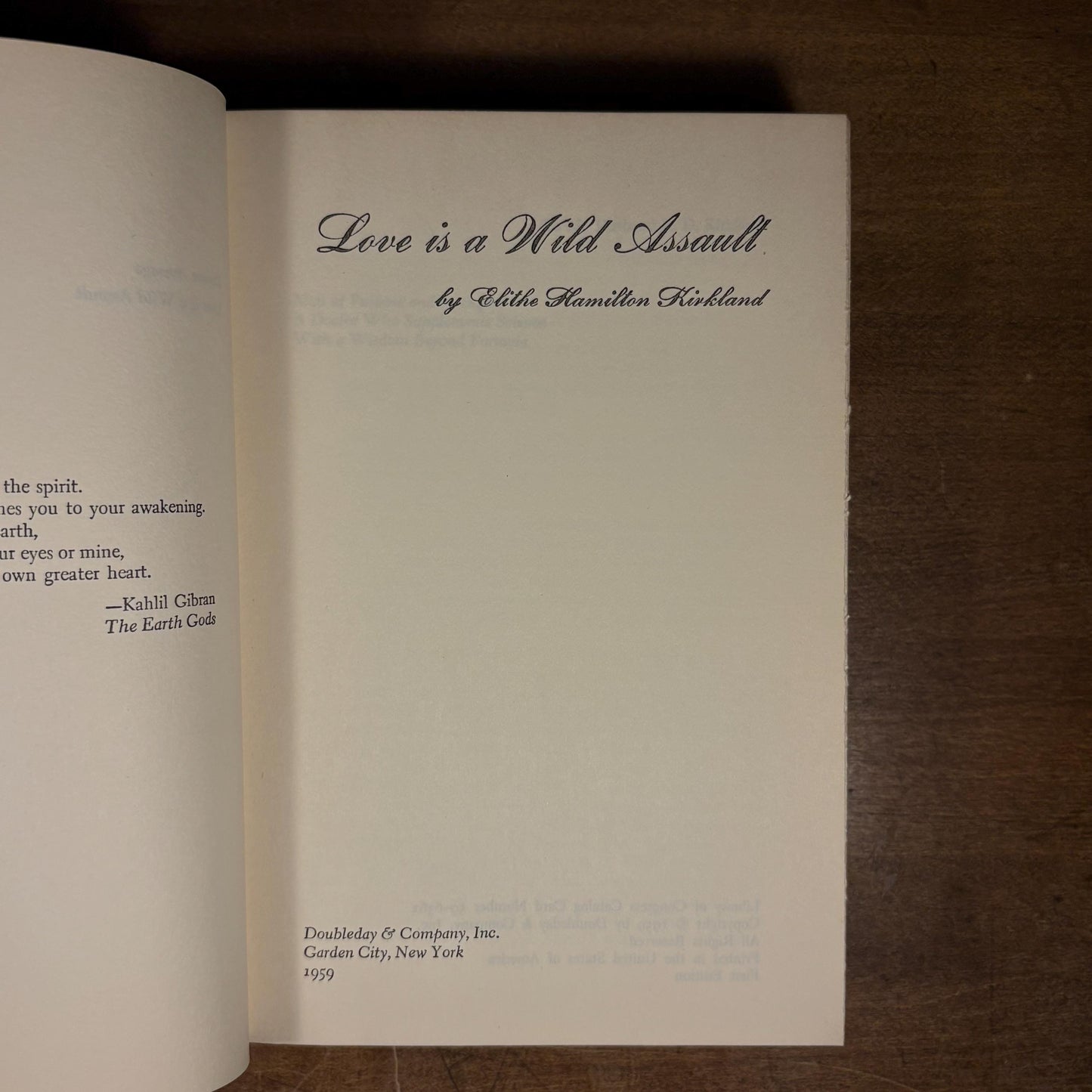First Printing - Love Is a Wild Assault / Elithe Hamilton Kirkland (1959) Vintage Hardcover Book