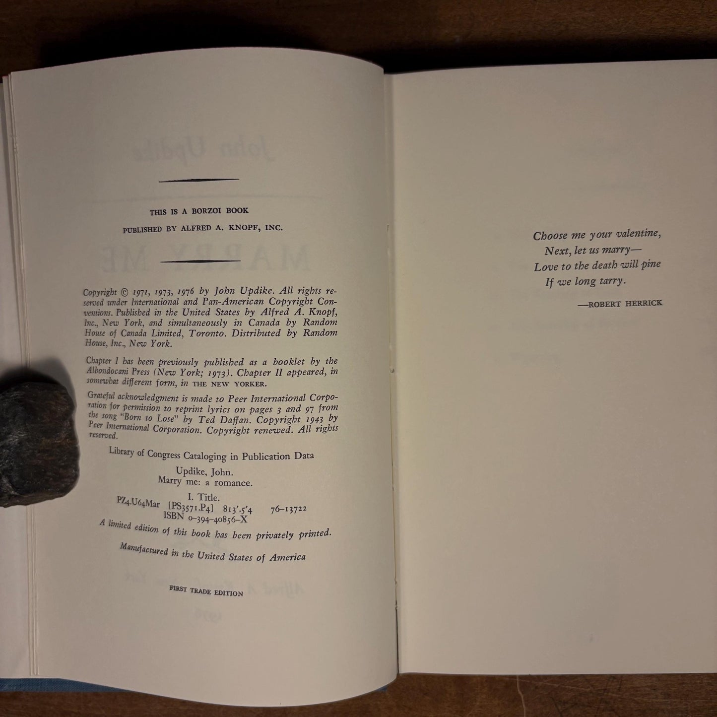 First Printing - Marry Me: A Romance / John Updike (1976) Vintage Hardcover Book