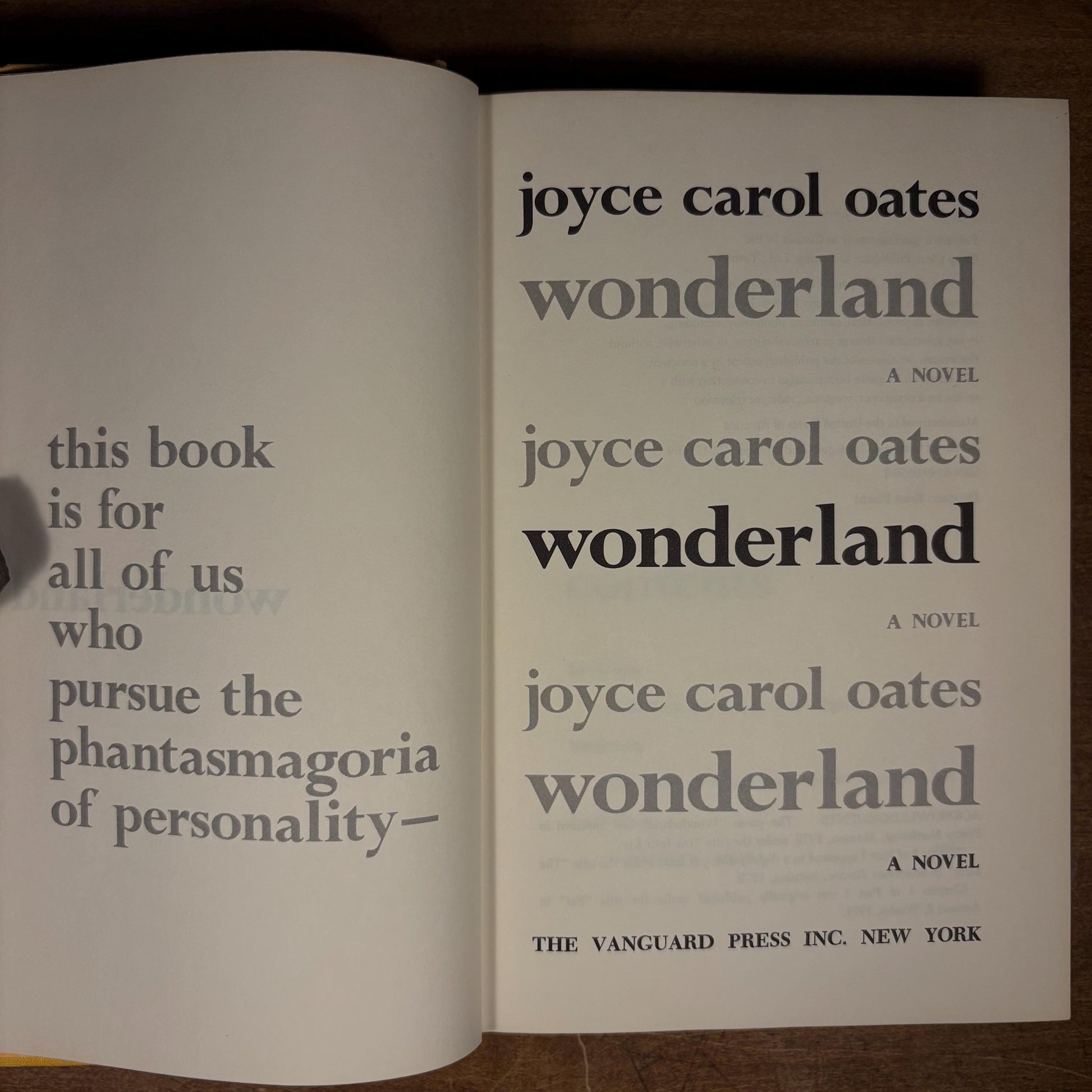 First Printing - Wonderland: A Novel / Joyce Carol Oates (1971) Vintage Hardcover Book