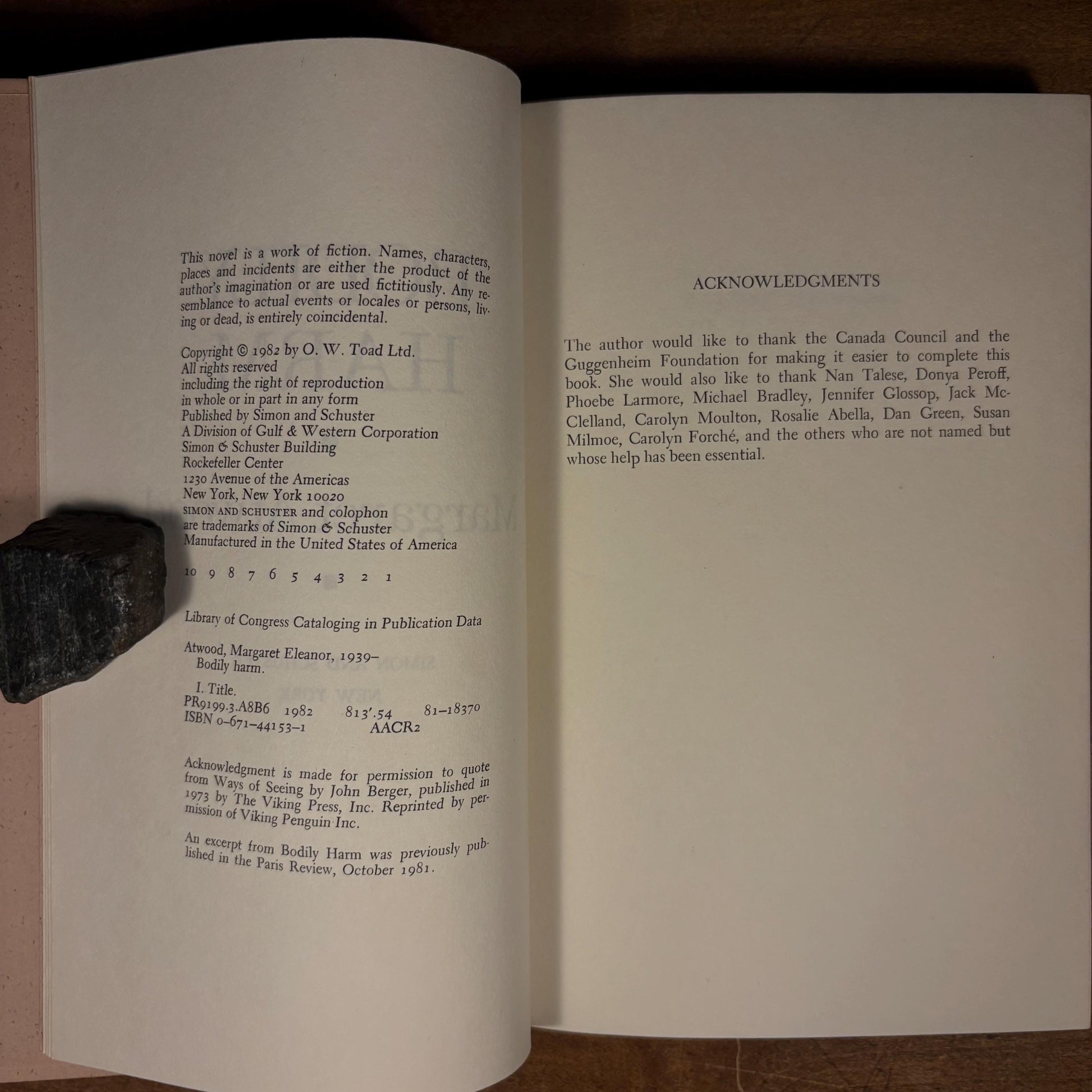 First American Printing - Bodily Harm / Margaret Atwood (1982) Vintage Hardcover Book