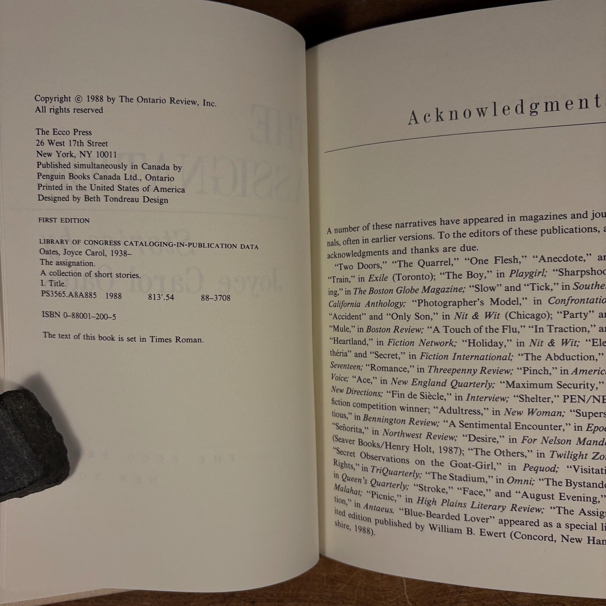 First Printing - The Assignation / Joyce Carol Oates (1988) Vintage Hardcover Book