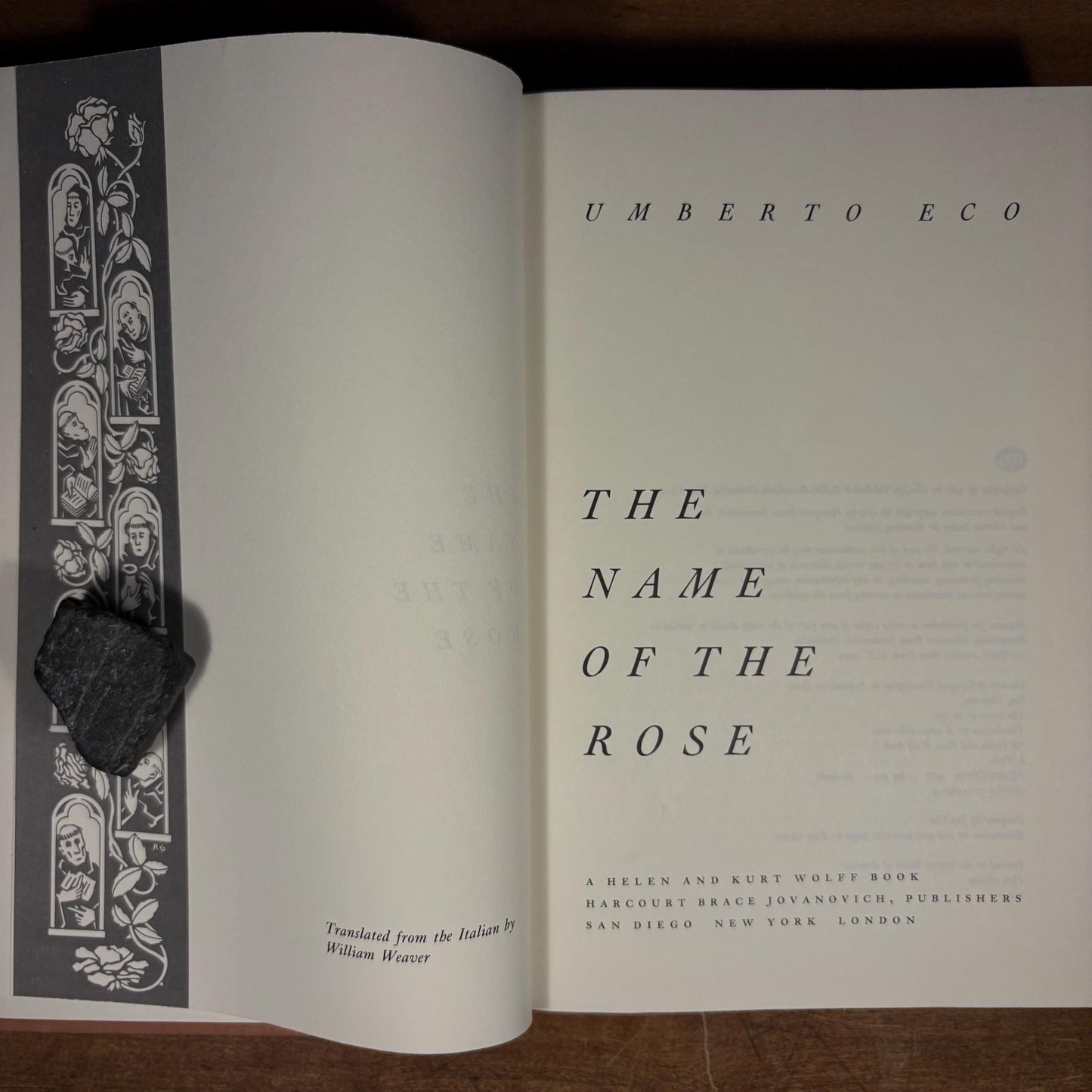 First American Printing - The Name of the Rose / Umberto Eco (1983) Vintage Hardcover Book