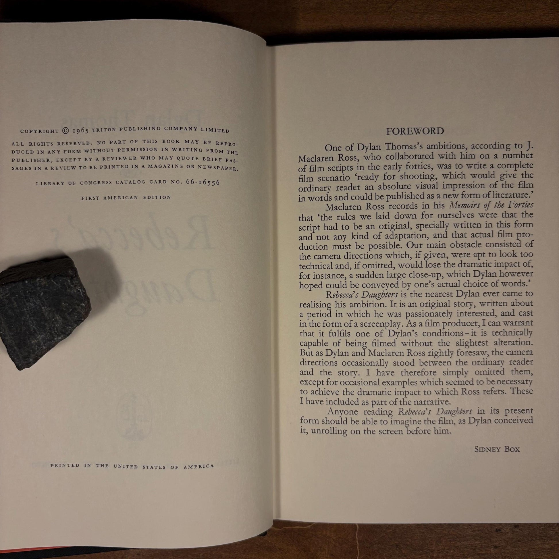 First American Printing - Rebecca’s Daughters / Dylan Thomas (1966) Vintage Hardcover Book