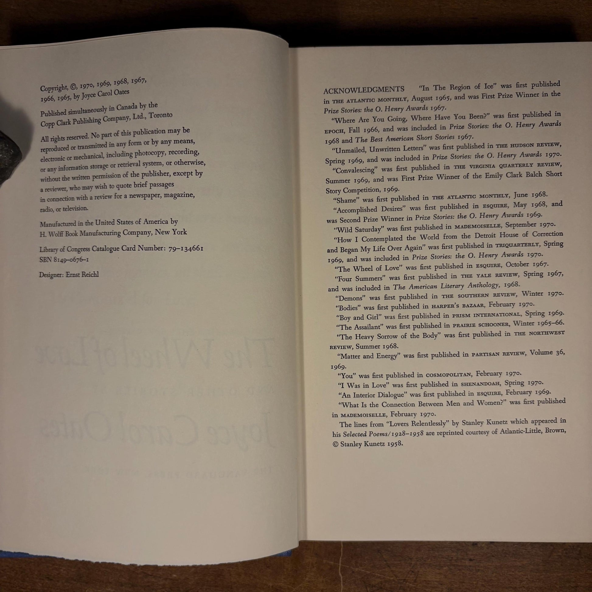 First Printing - The Wheel of Love and Other Stories / Joyce Carol Oates (1970) Vintage Hardcover Book