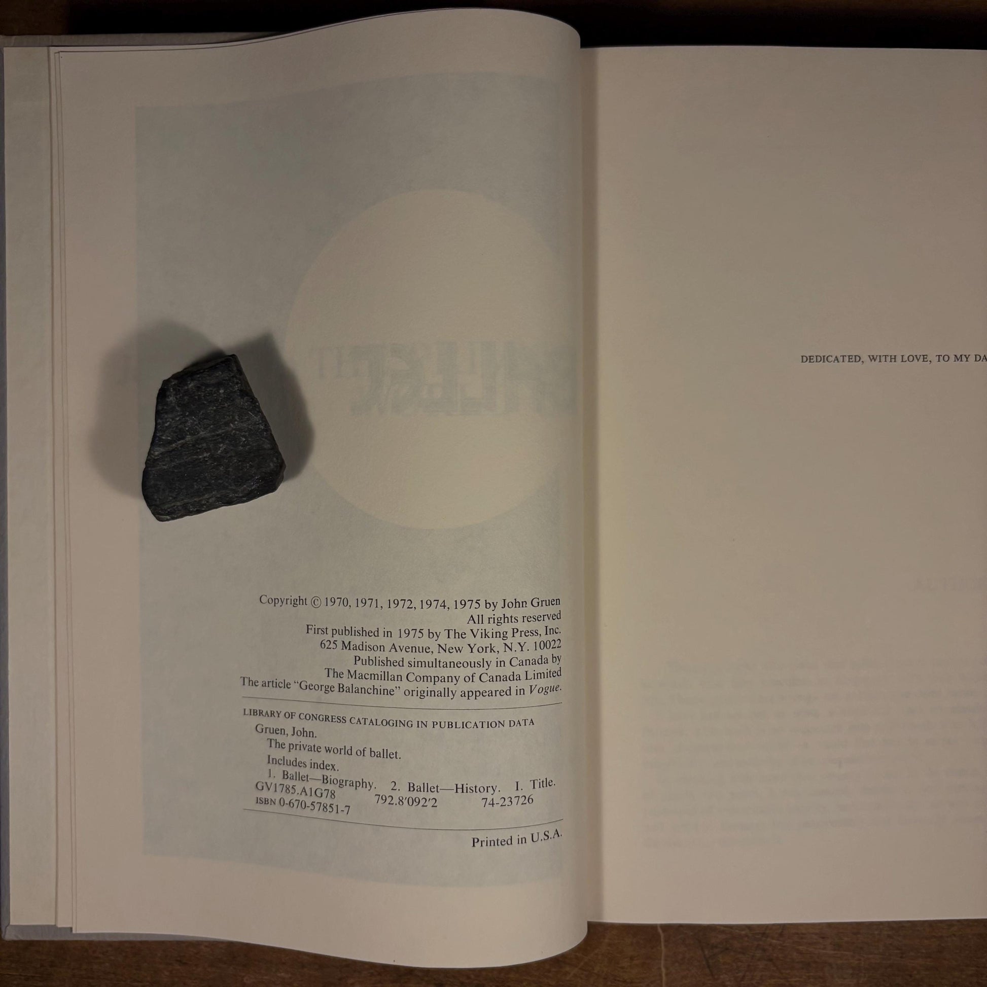 First Printing - The Private World of Ballet / John Gruen (1975) Vintage Hardcover Book