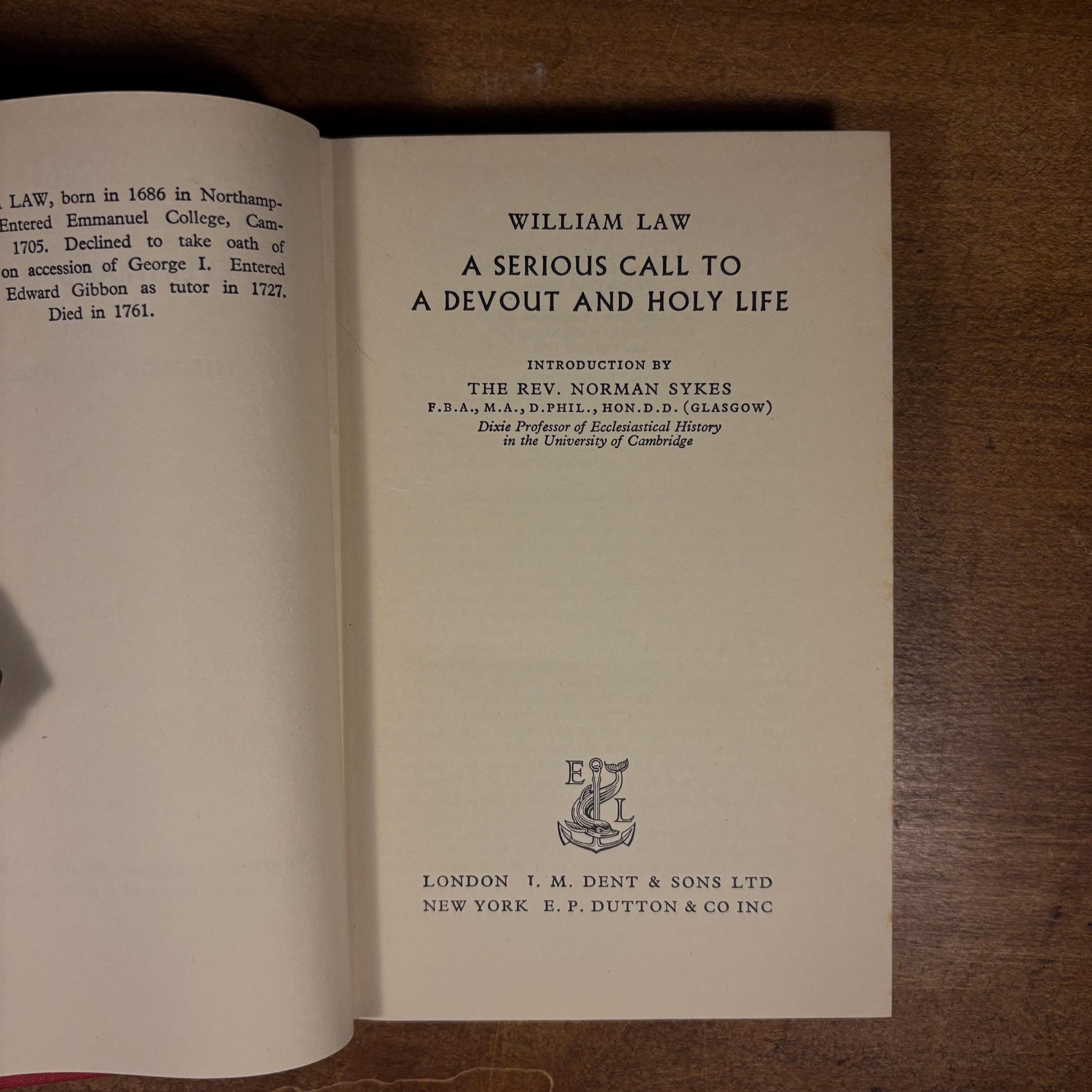 Everyman’s Library - A Serious Call to a Devout and Holy Life / William Law (1955) Vintage Hardcover Book