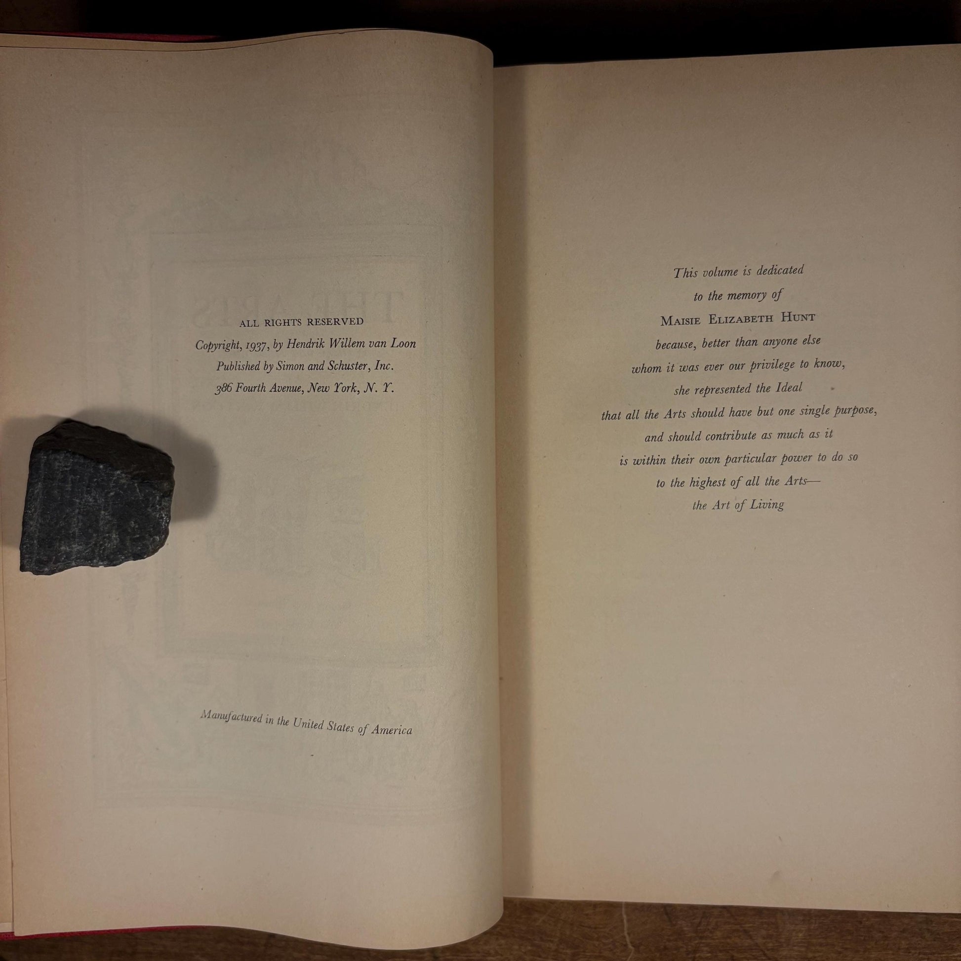 First Printing - The Arts / Hendrik Willem Van Loon (1937) Vintage Hardcover Book