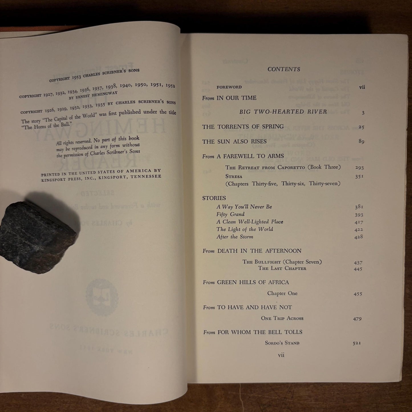 The Hemingway Reader / Ernest Hemingway (1953) Vintage Hardcover Book