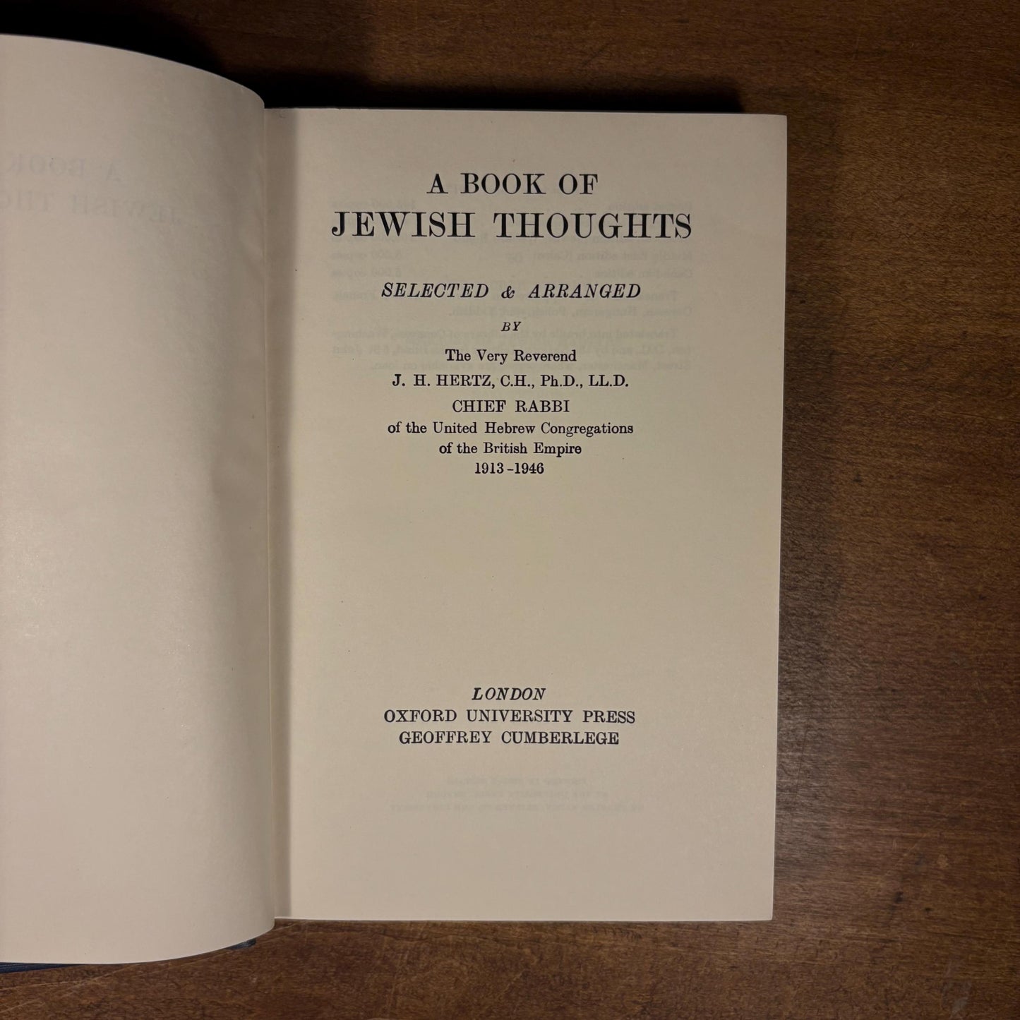A Book of Jewish Thoughts / J. H. Hertz (1940s) Vintage Hardcover Book