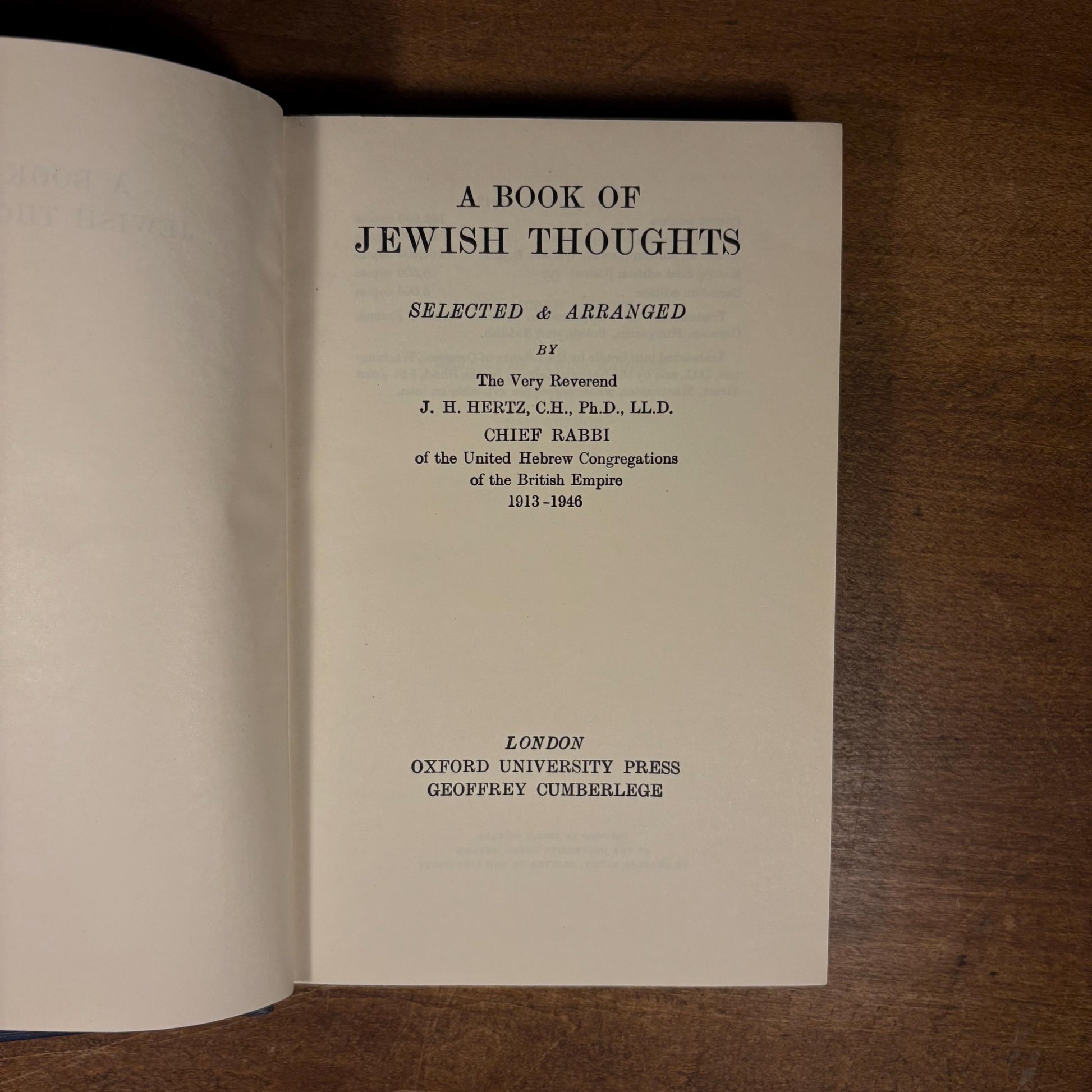 A Book of Jewish Thoughts / J. H. Hertz (1940s) Vintage Hardcover Book
