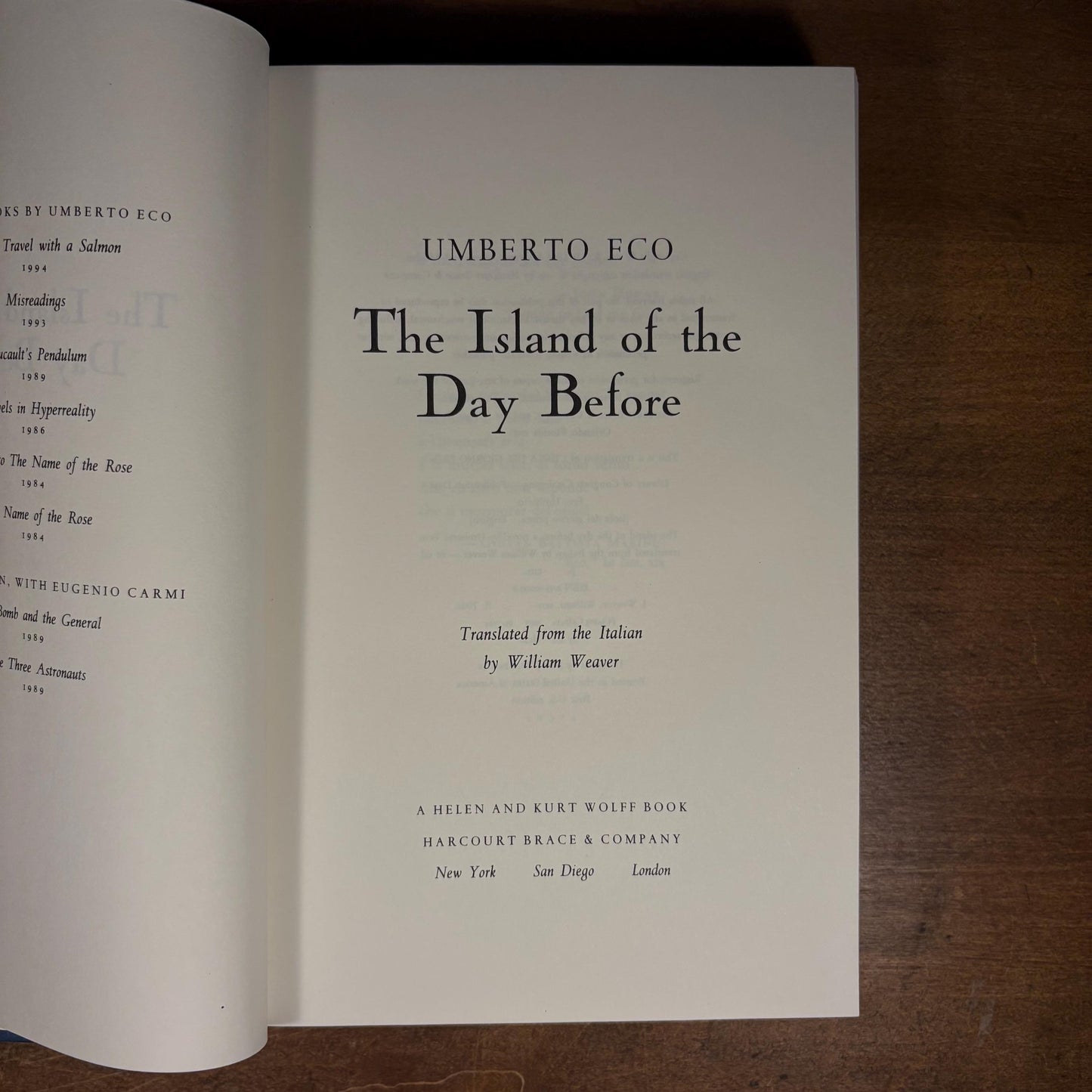 First US Printing - The Island of the Day Belore / Umberto Eco (1995) Vintage Hardcover Book