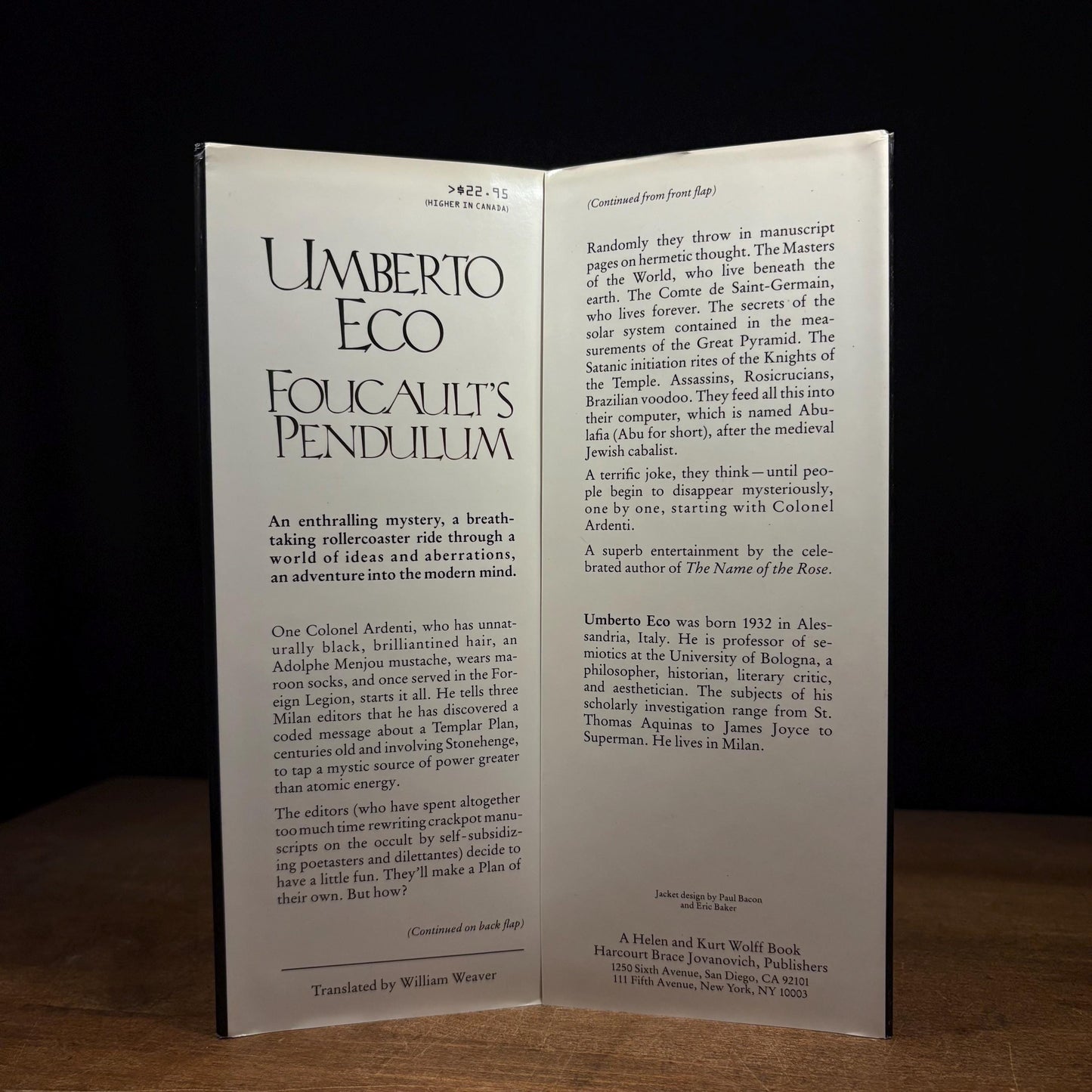 First US Printing - Foucault’s Pendulum / Umberto Eco (1989) Vintage Hardcover Book