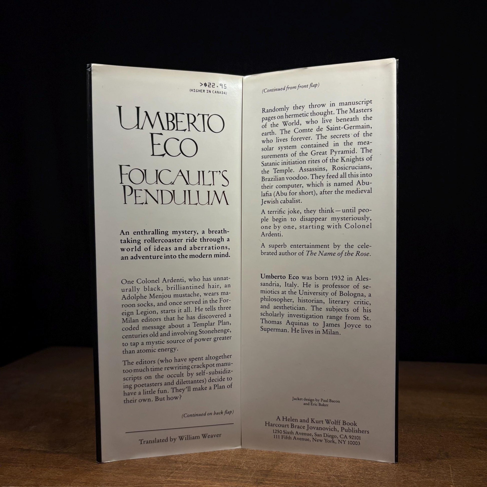 First US Printing - Foucault’s Pendulum / Umberto Eco (1989) Vintage Hardcover Book