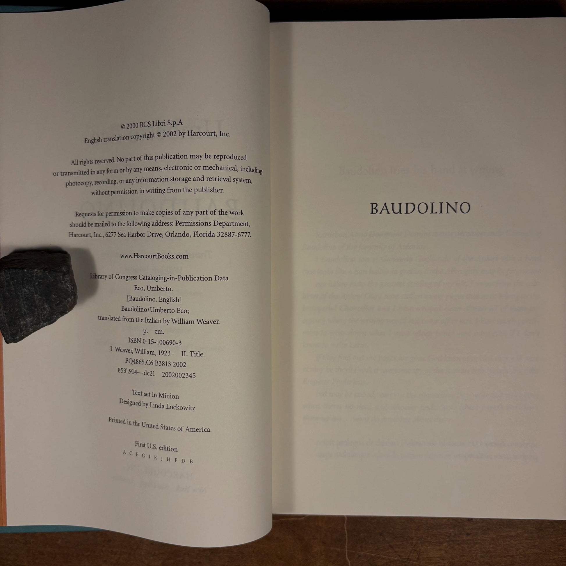 First US Printing - Baudolino / Umberto Eco (2002) Vintage Hardcover Book