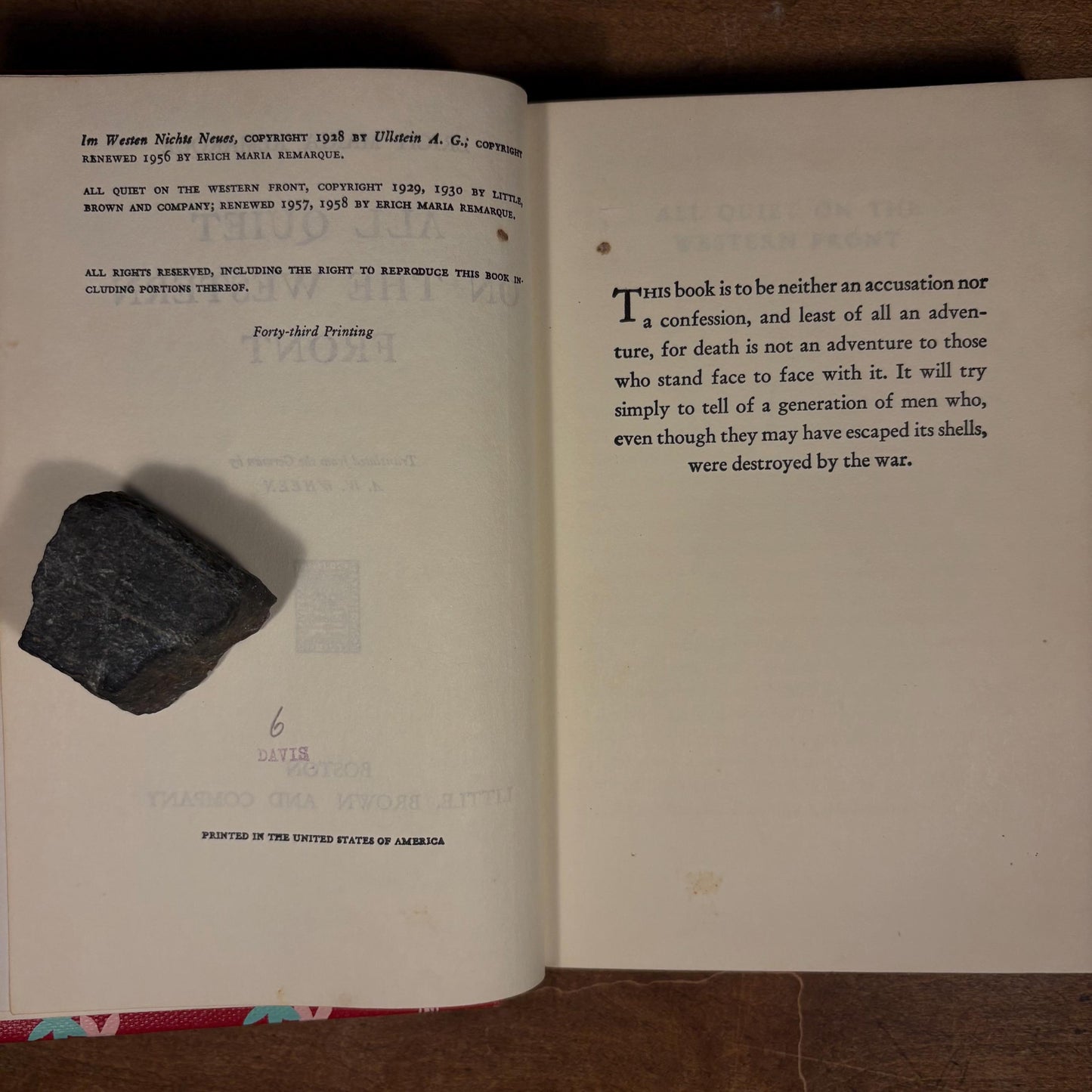 All Quiet on the Western Front by Erich Maria Remarque (1958) Vintage Hardcover Book