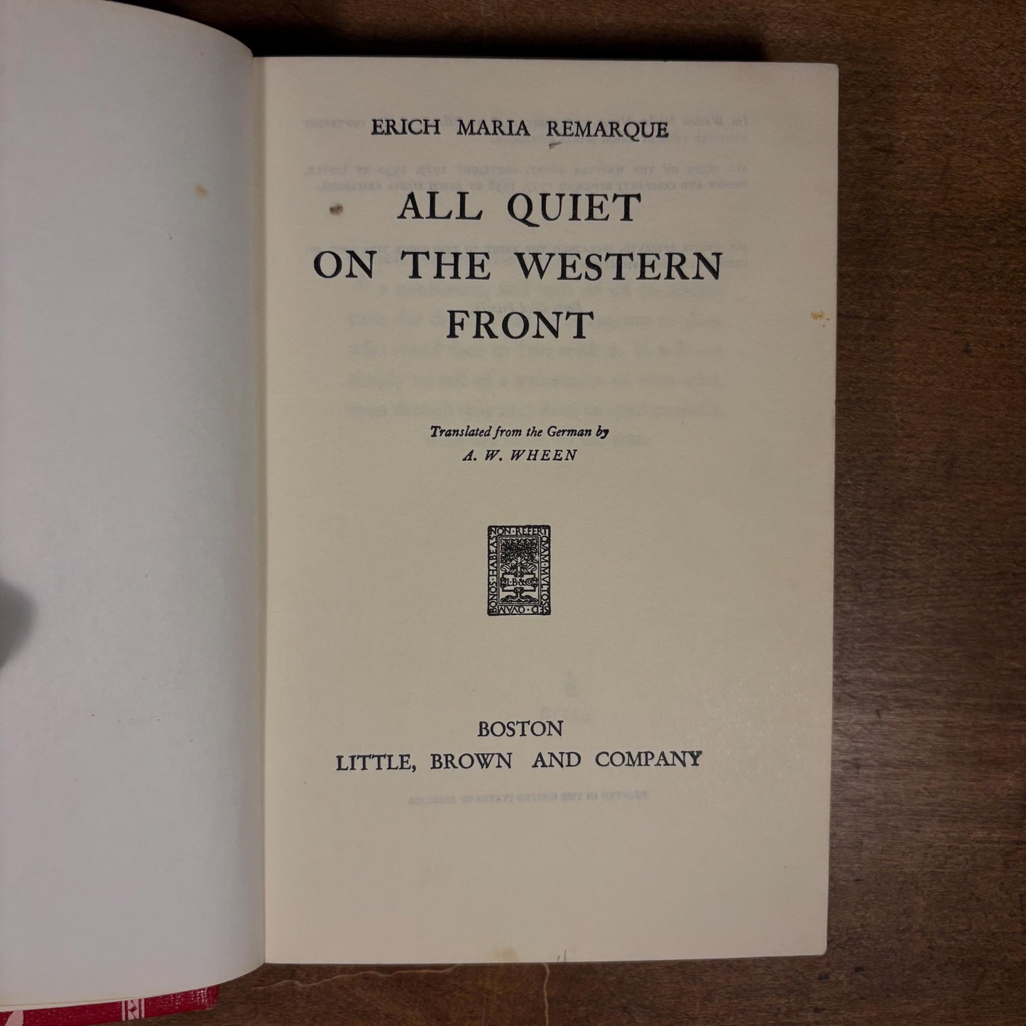 All Quiet on the Western Front by Erich Maria Remarque (1958) Vintage Hardcover Book