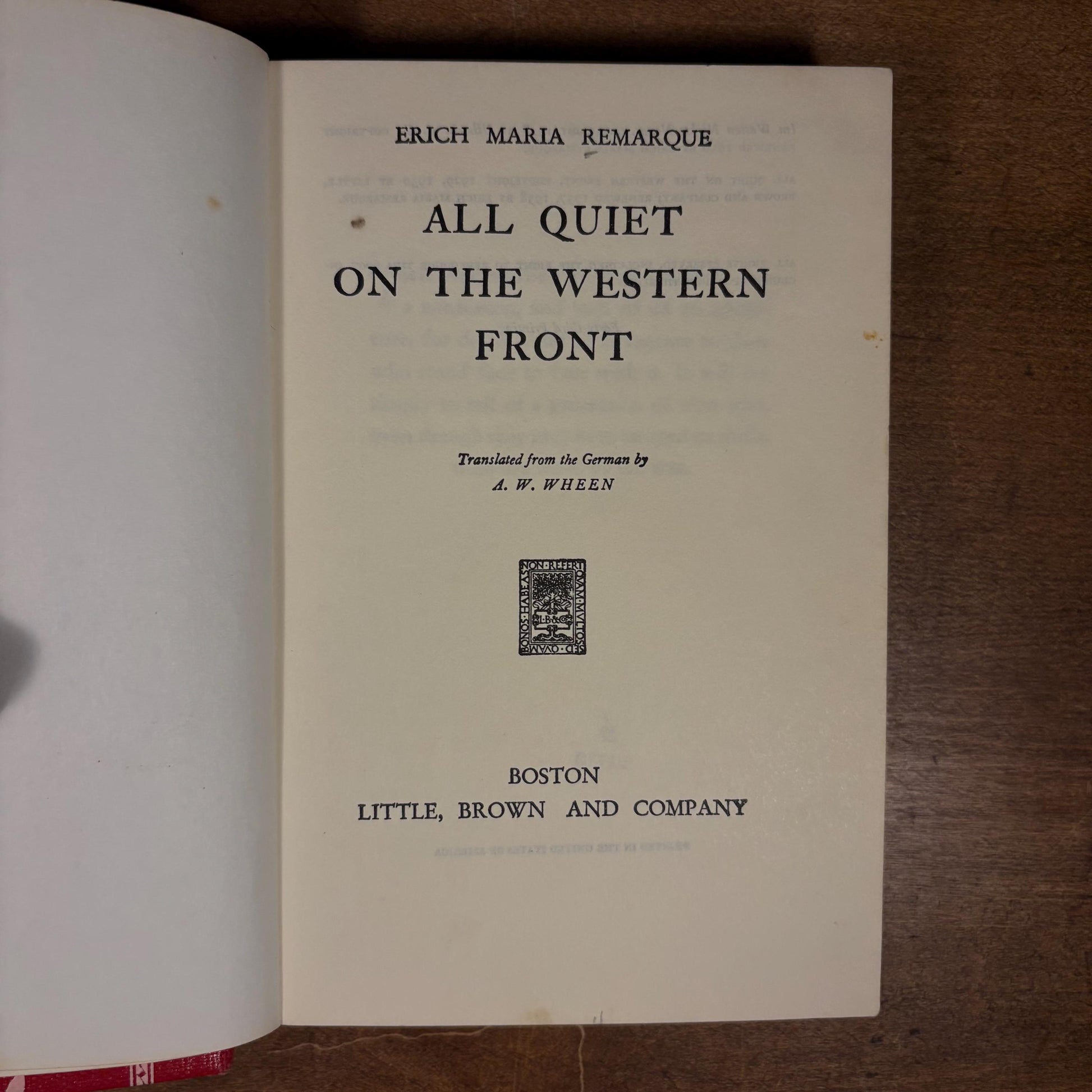 All Quiet on the Western Front by Erich Maria Remarque (1958) Vintage Hardcover Book