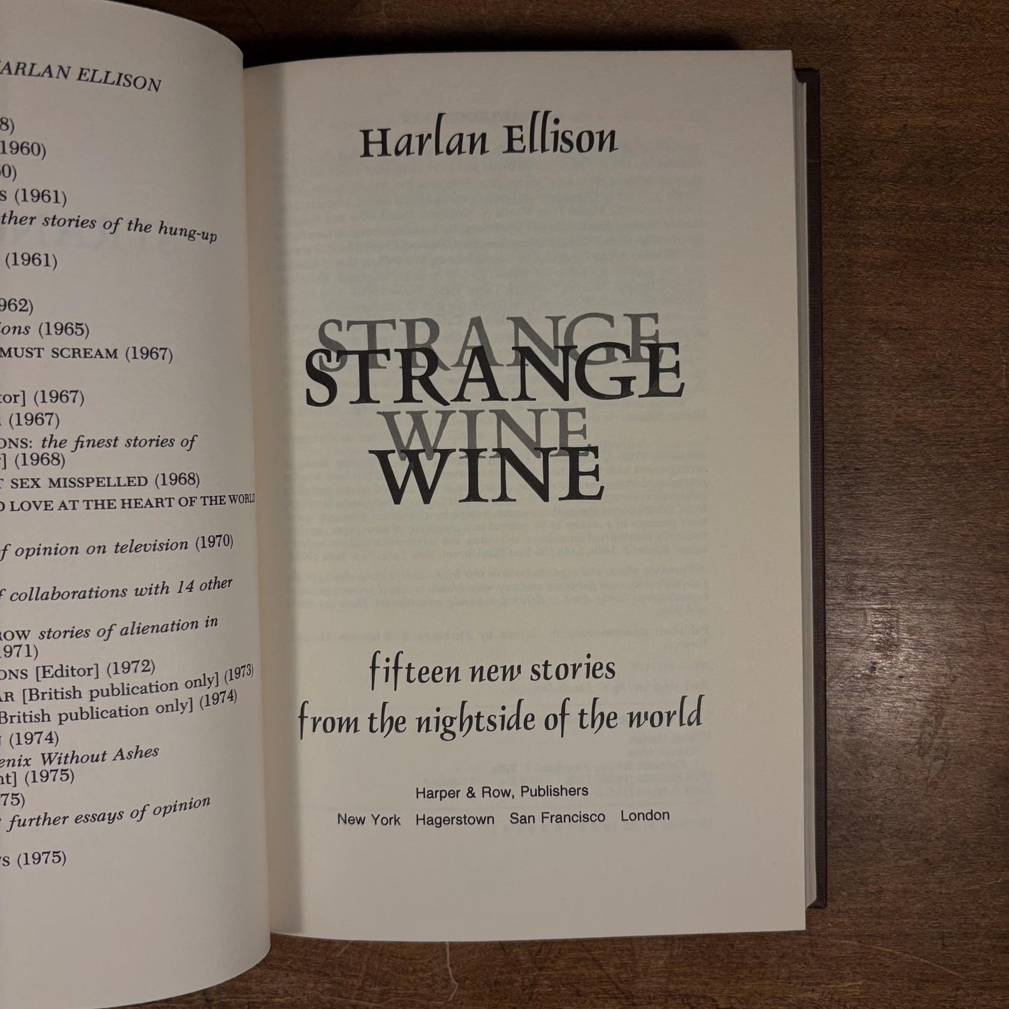 First Printing - Strange Wine: Fifteen New Stories from the Nightside of the World / Harlan Ellison (1978) Vintage Hardcover Book