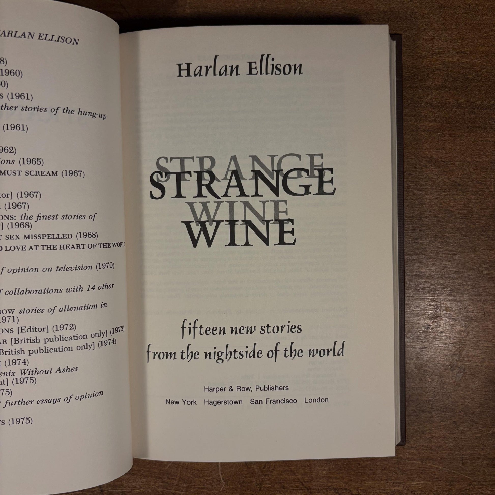 First Printing - Strange Wine: Fifteen New Stories from the Nightside of the World / Harlan Ellison (1978) Vintage Hardcover Book