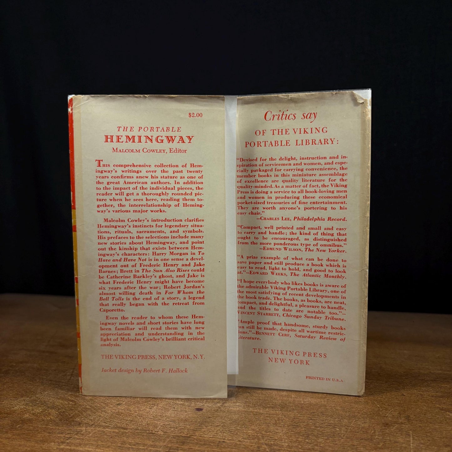First Printing - The Viking Portable Library Hemingway / Malcolm Cowley (1944) Vintage Hardcover Book