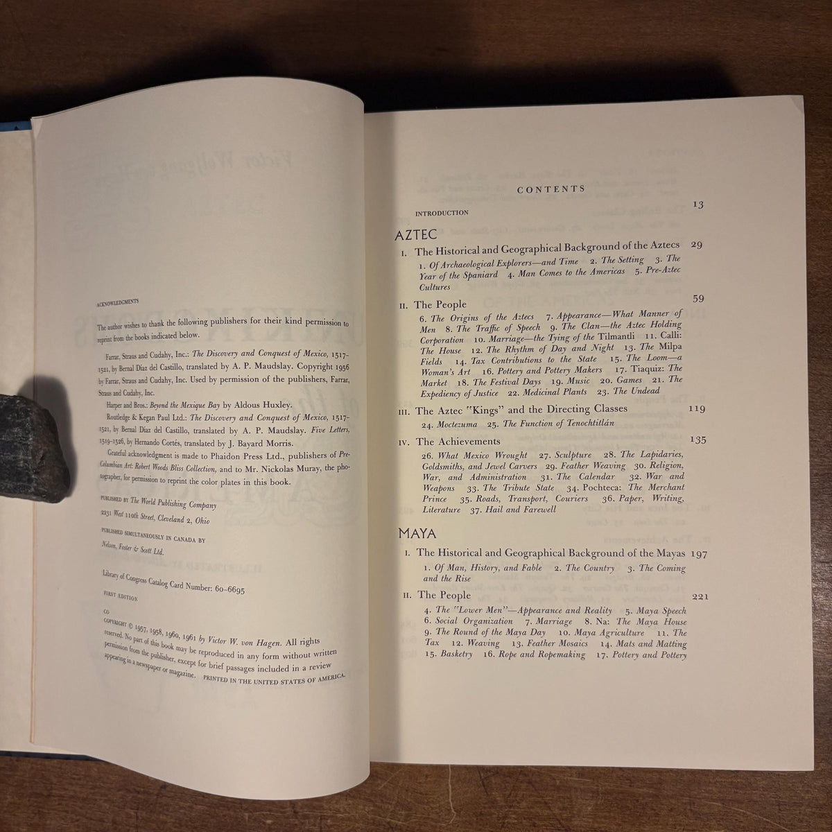 First Printing - The Ancient Sun Kingdoms of the Americas: Aztec, Maya, Inca / Victor W. von Hagen (1961) Vintage Hardcover Book