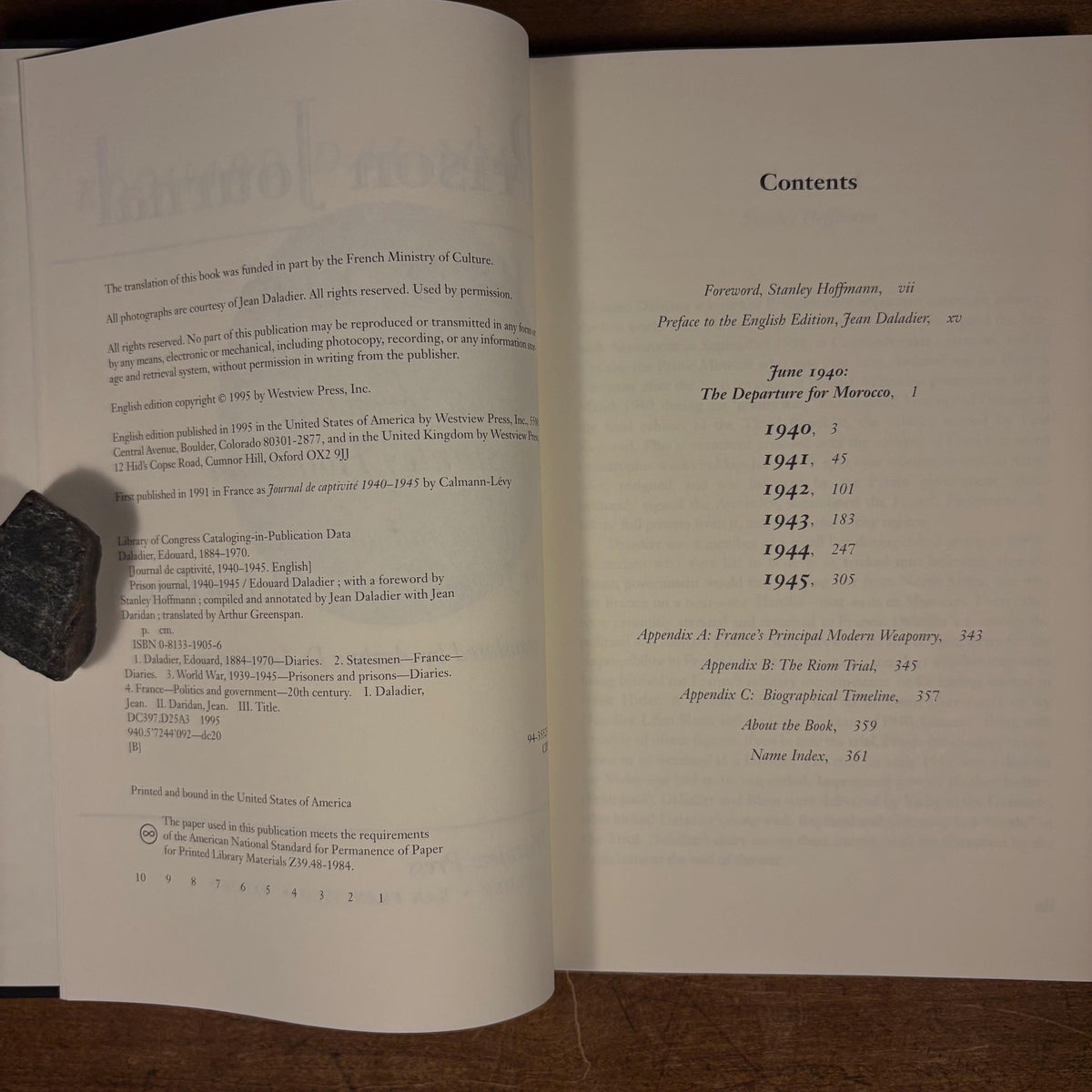 First American Printing - Prison Journal, 1940-1945 / Edouard Daladier (1995) Vintage Hardcover Book