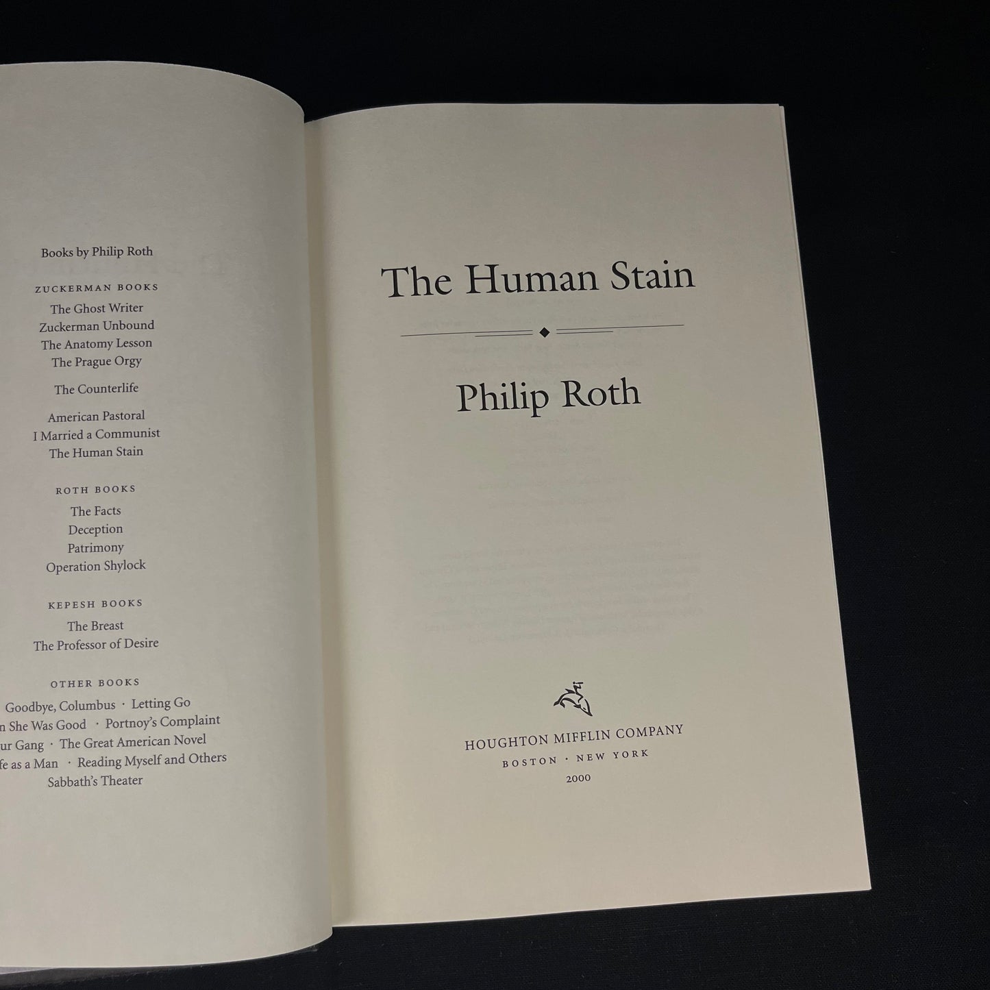 First Printing - The Human Stain by Philip Roth (2000) Vintage Hardcover Book